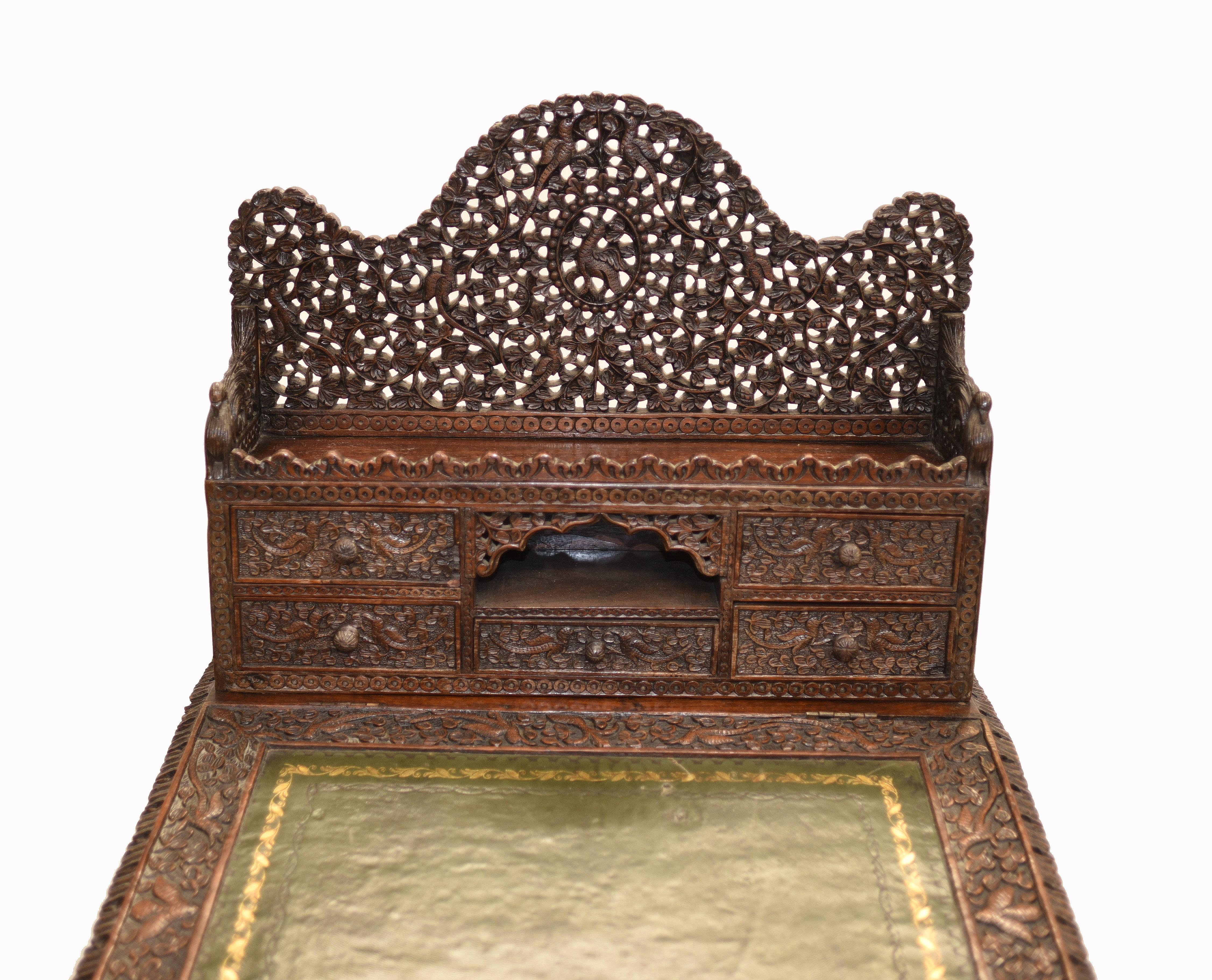 Burmese Davenport Desk Antique Hand Caved Burma Furniture, 1885 12