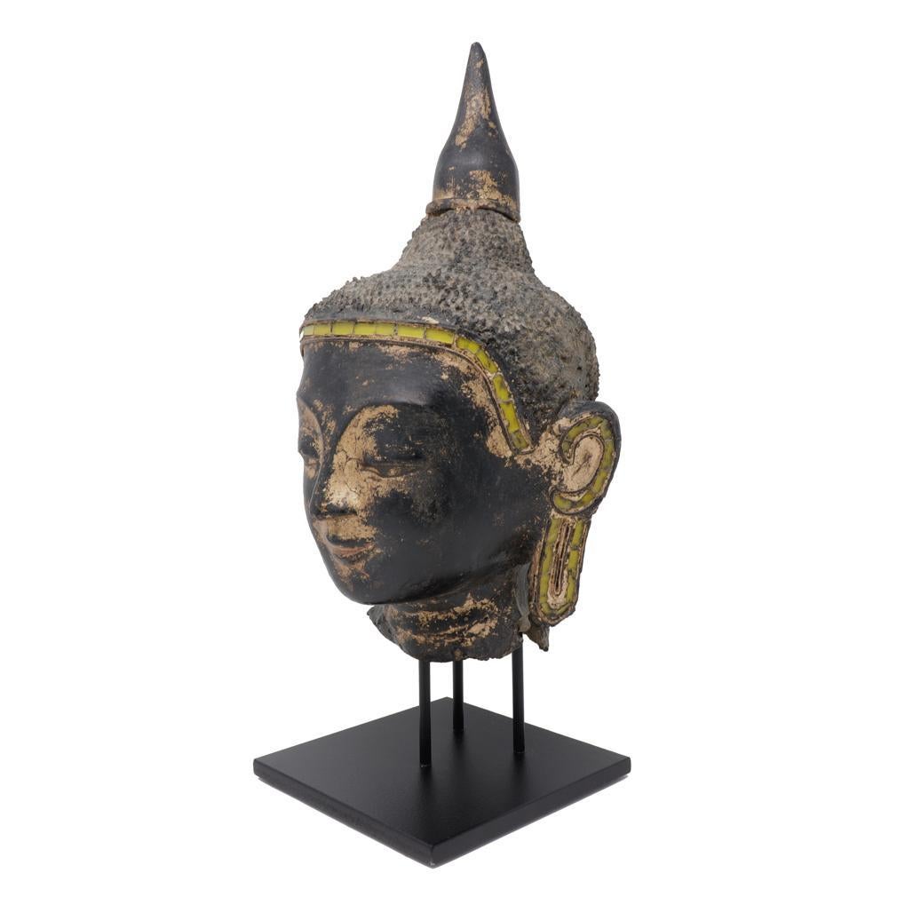 Early 20th Century Burmese Dry Lacquer Buddha Head For Sale