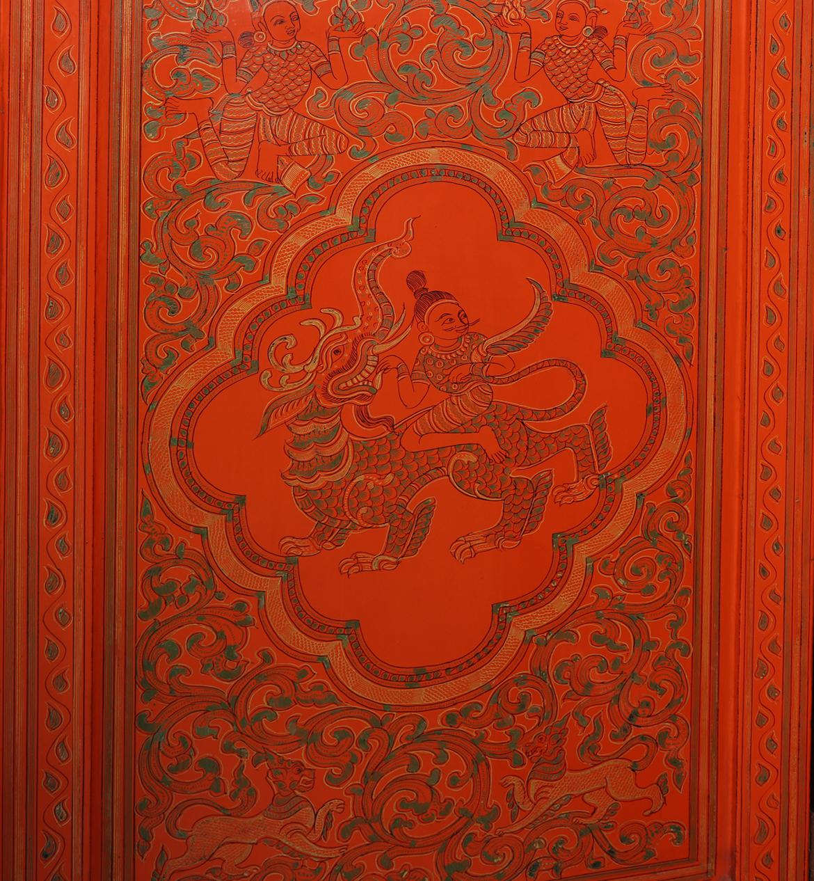 Burmese Five Fold Lacquered Screen, c1930 3