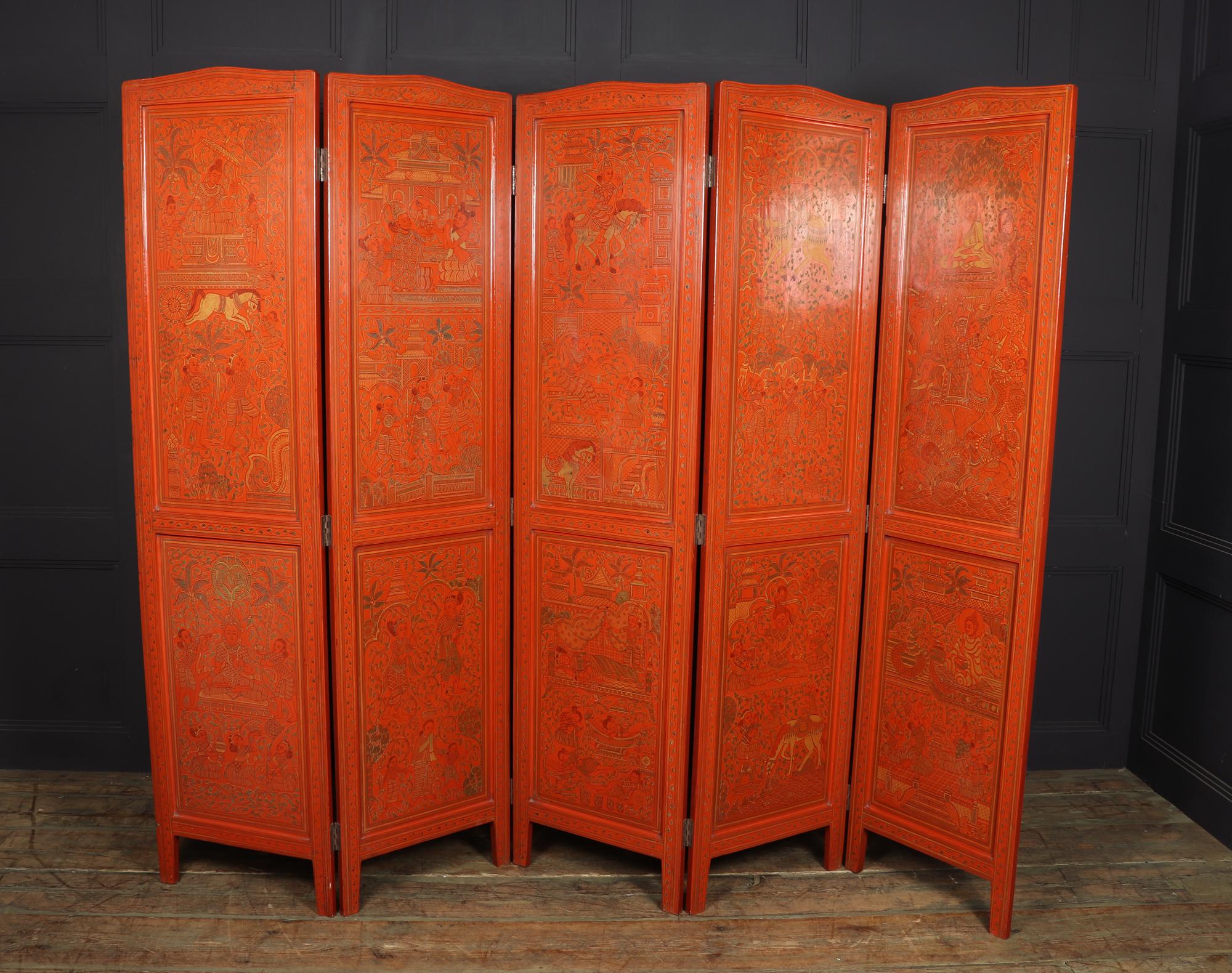 Burmese Five Fold Lacquered Screen, c1930 4