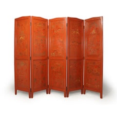 Burmese Five Fold Lacquered Screen, c1930