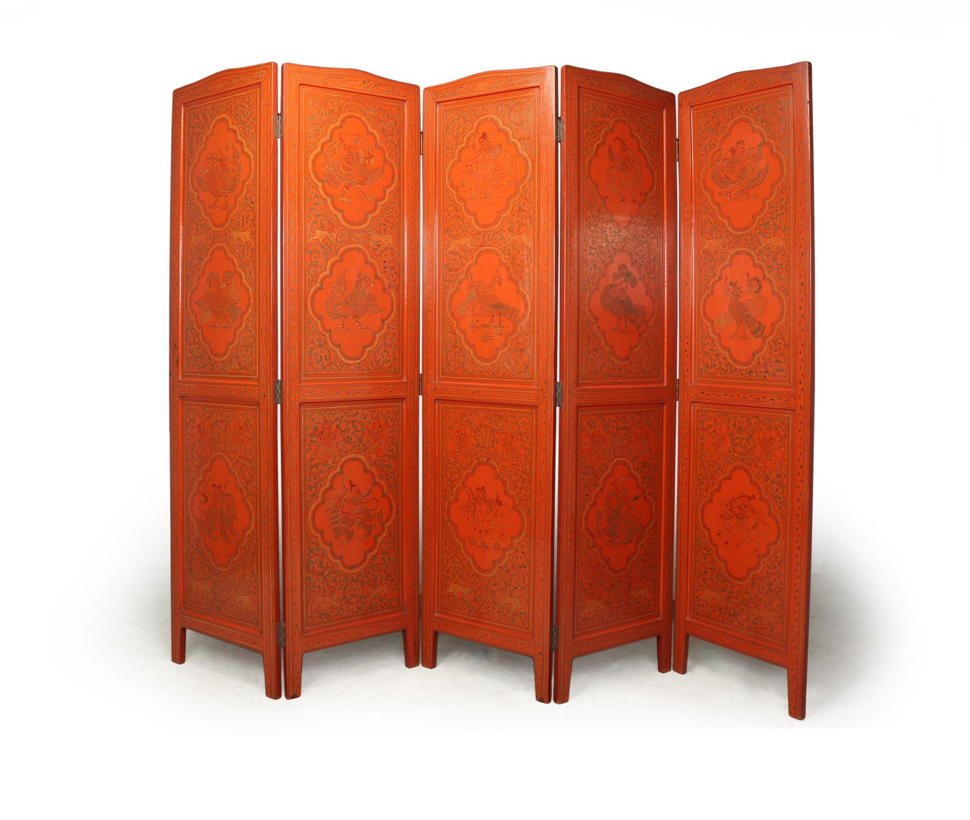 Other Burmese Five Fold Lacquered Screen, c1930