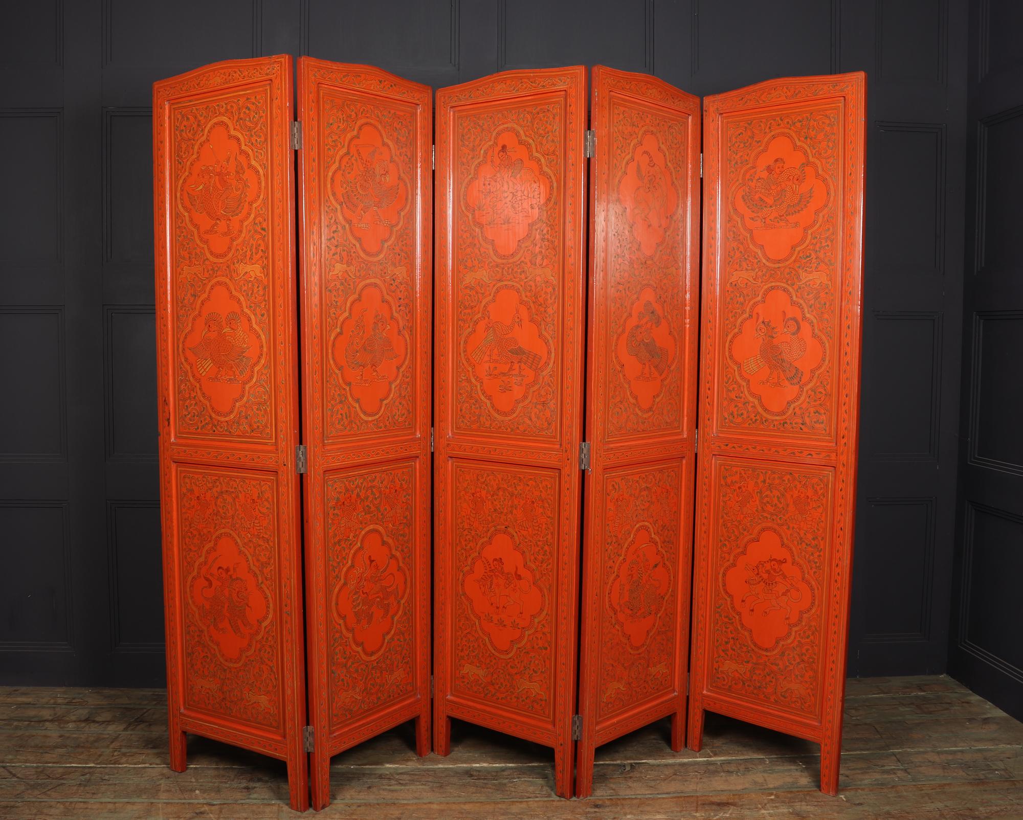 Unknown Burmese Five Fold Lacquered Screen, c1930