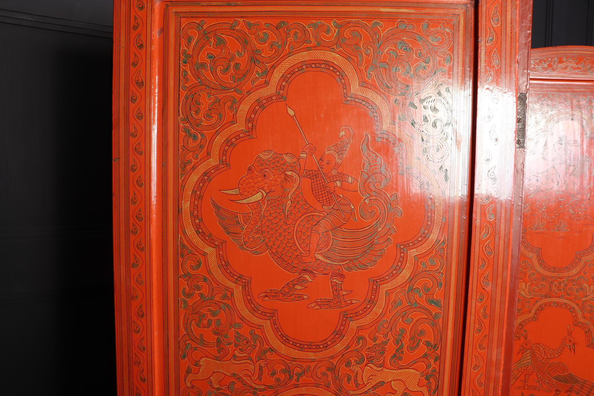 Burmese Five Fold Lacquered Screen, c1930 In Excellent Condition In Paddock Wood Tonbridge, GB