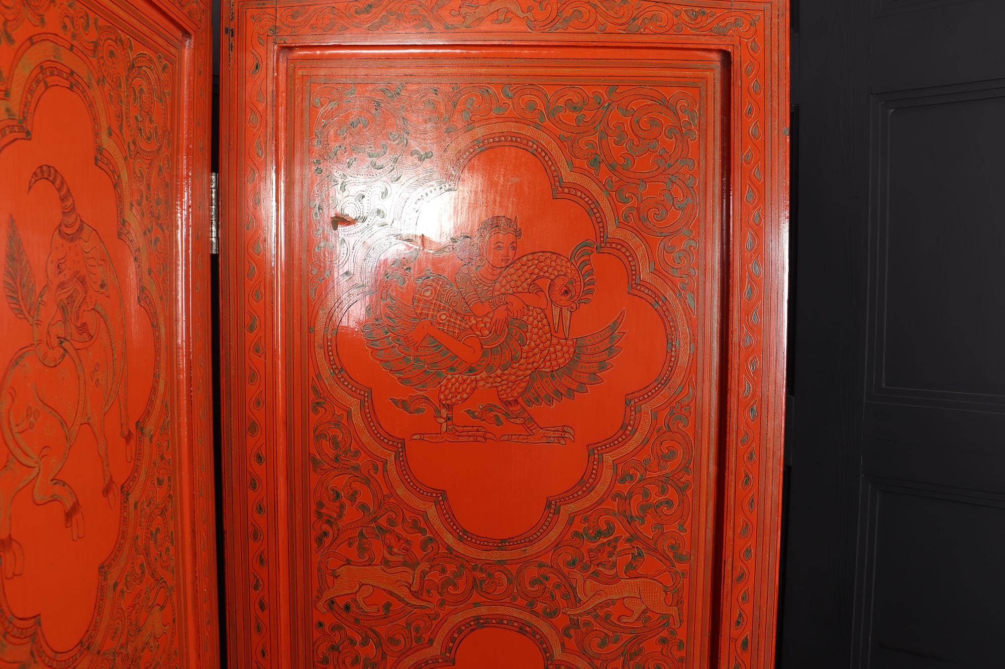 Mid-20th Century Burmese Five Fold Lacquered Screen, c1930