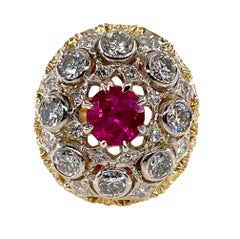 Bague cocktail vintage en or 18 carats avec diamants rubis rouges naturels de 2,53 carats certifiés GIA, Birmanie, 1970