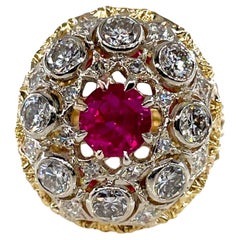 Burmese GIA 2,53ctw natürlicher roter RUBY Diamant 18K Gold Vintage Cocktail-Ring 1970