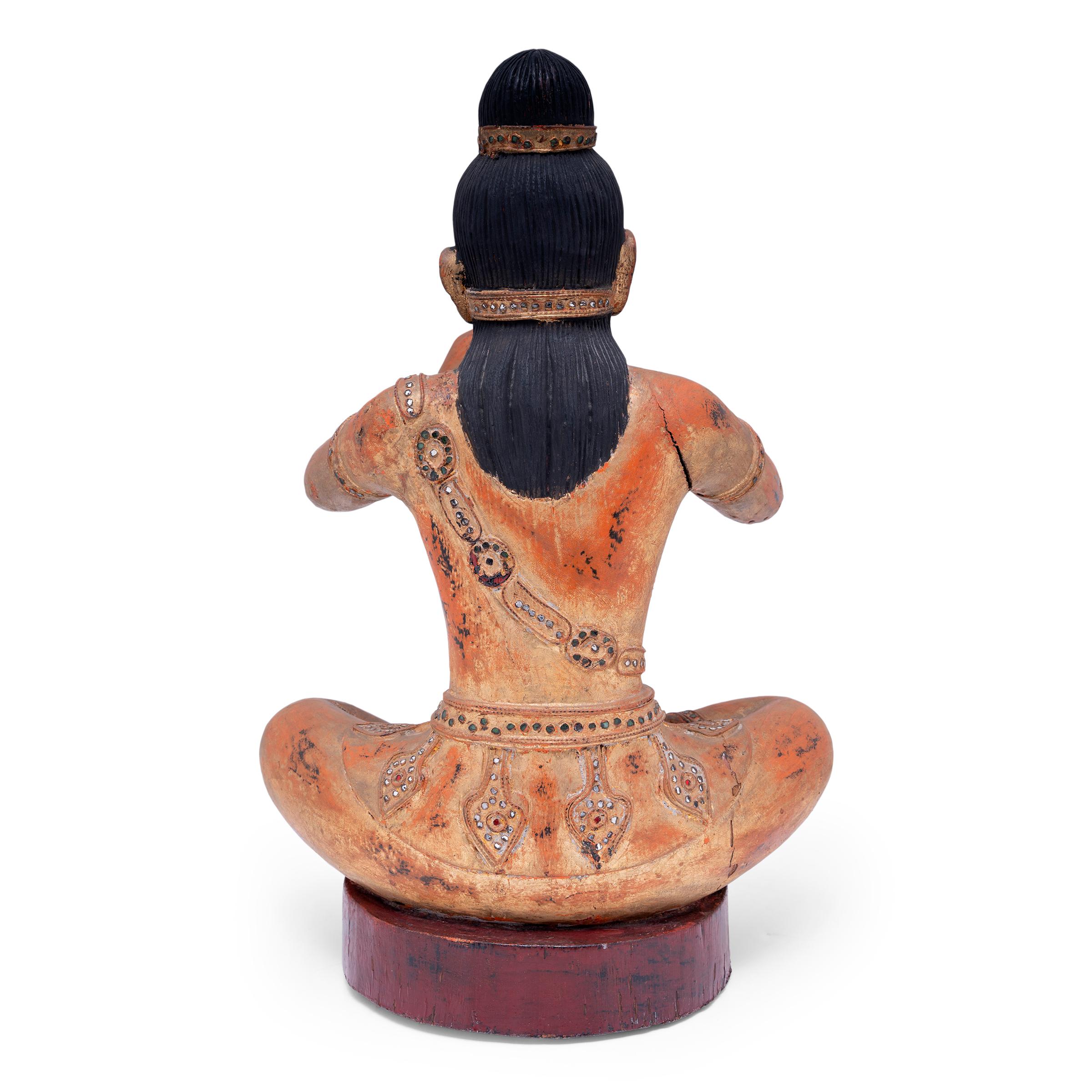 Burmese Gilt Musician Figure, c. 1900 In Good Condition For Sale In Chicago, IL