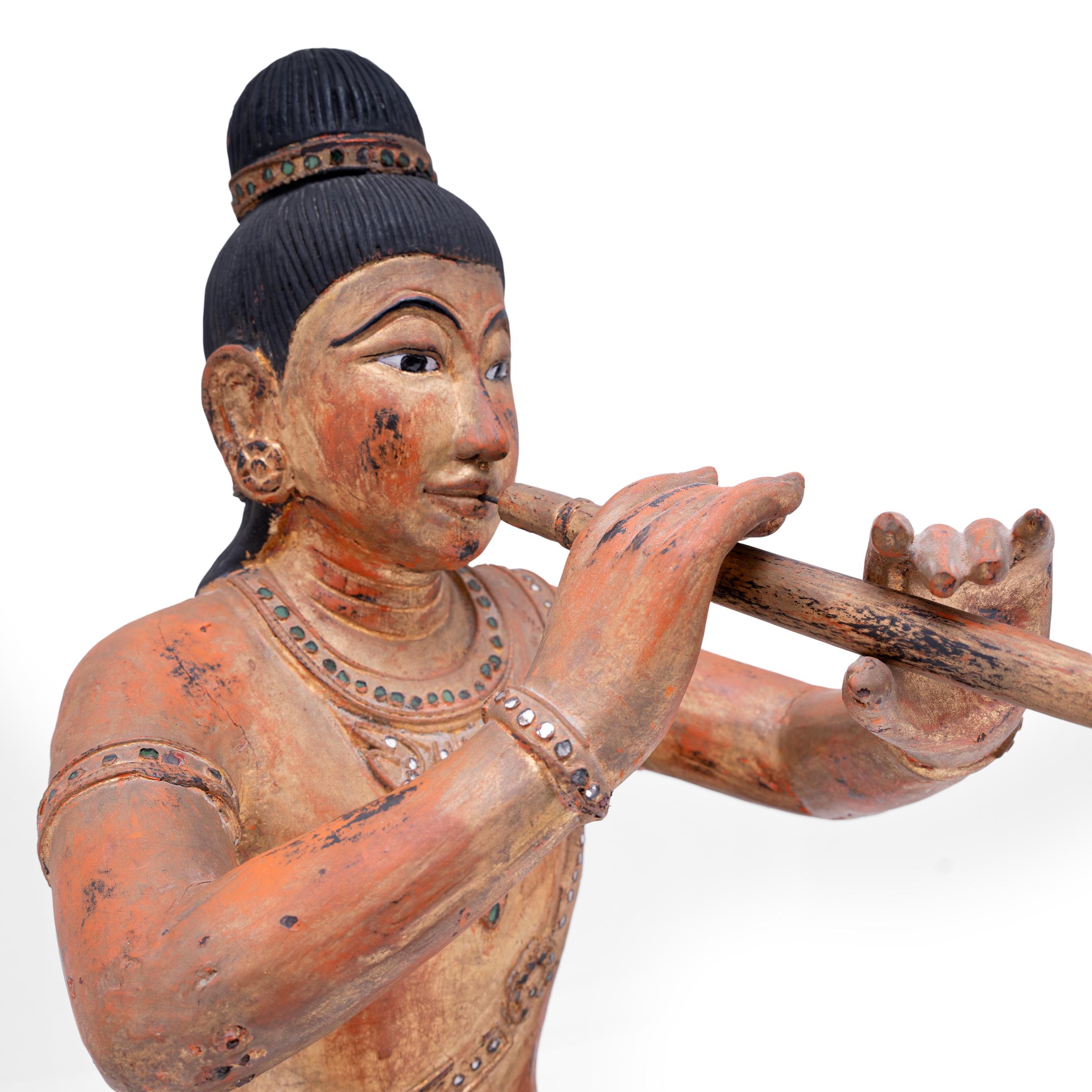 Glass Burmese Gilt Musician Figure, c. 1900 For Sale