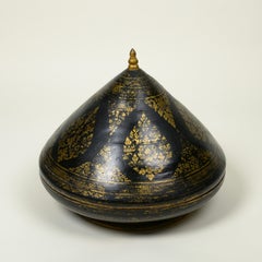 Burmese Gold-Leaf Black Lacquer Lidded Ceremonial Bowl
