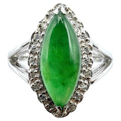Birmesischer grüner Marquise Jadeit Jade Diamant Halo Fassung Ring in 18K Weißgold