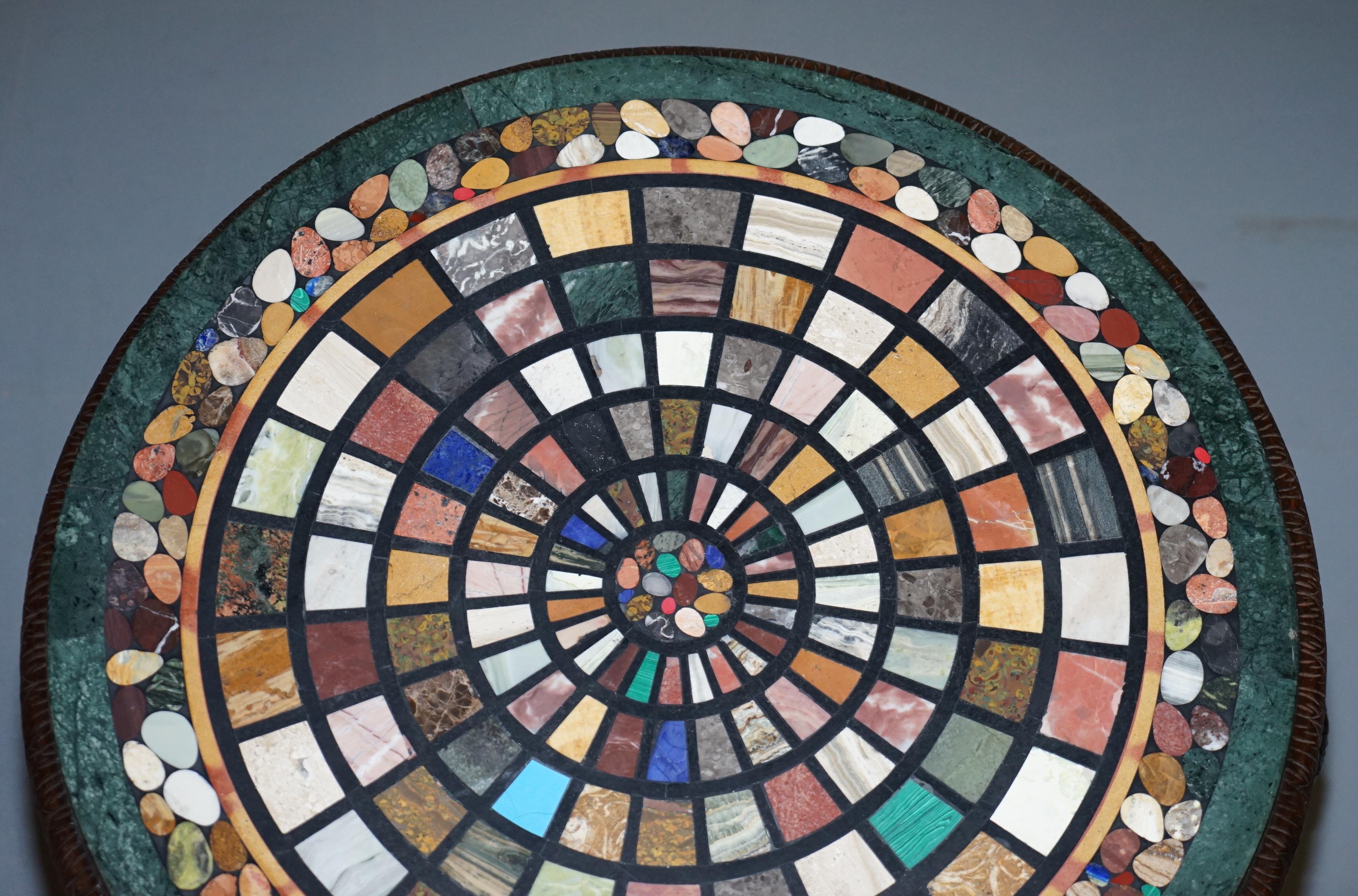 Fait main Table d'appoint éléphant birman sculpté à la main Pietra Dura spécimen dessus en marbre en vente