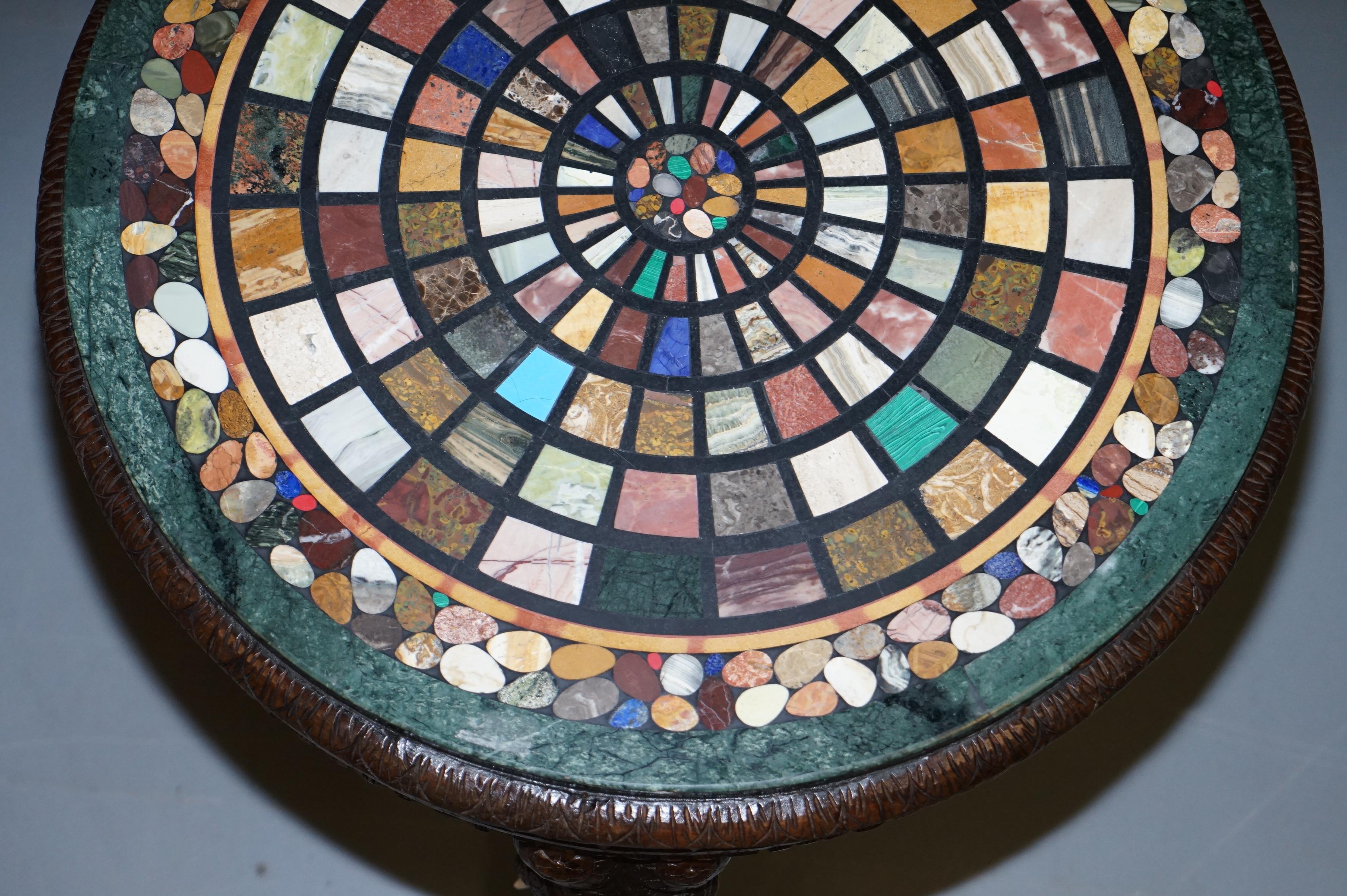 Table d'appoint éléphant birman sculpté à la main Pietra Dura spécimen dessus en marbre Bon état - En vente à West Sussex, Pulborough