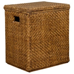 Burmese Handwoven Rattan Storage Box Hamper with Pierced Handles