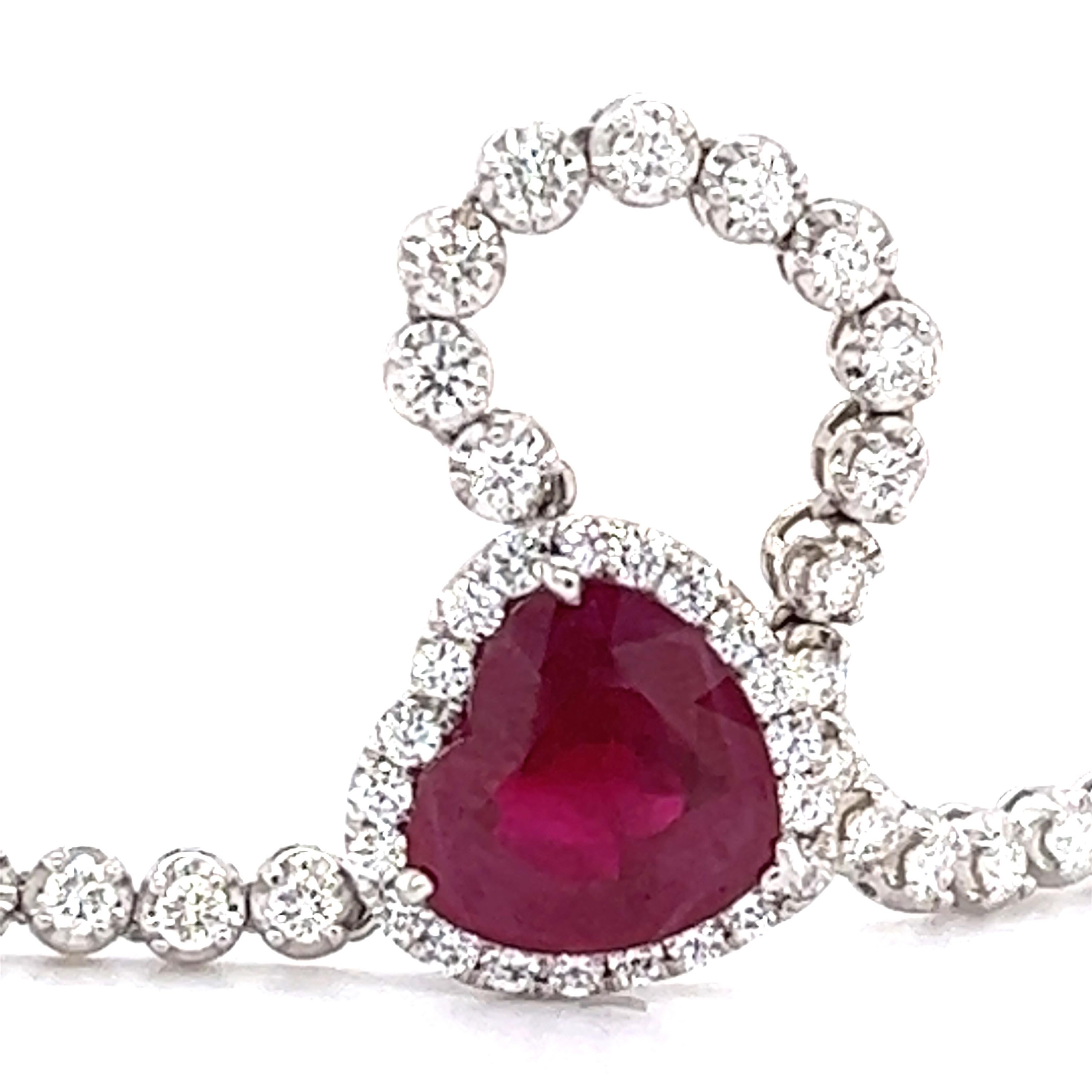 Contemporary Burmese Heart Shaped Ruby & Diamond Necklace 11.16 Ct
