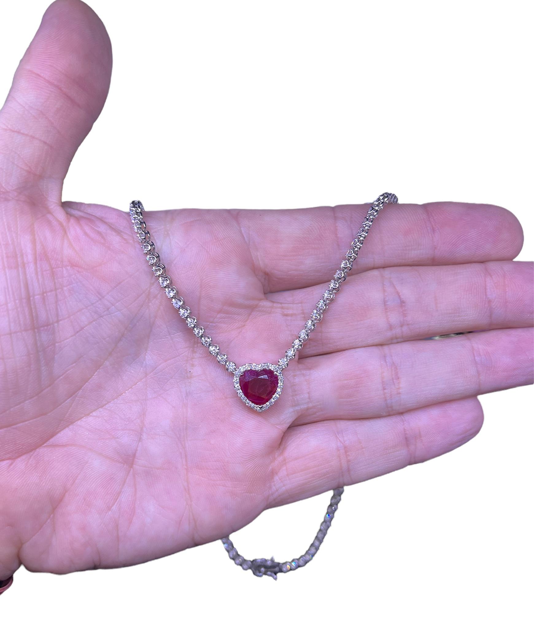 Burmese Heart Shaped Ruby & Diamond Necklace 11.16 Ct 1