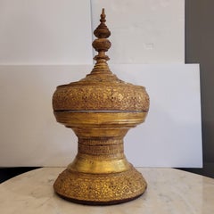 Burmese Hsun-ok offertory in bamboo with red lacquered floral decoration  gild.