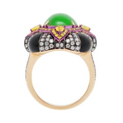 Burmese Jadeite, Fancy Yellow Diamond, Onyx & Diamond Ring, 18K Gold, Austy Lee