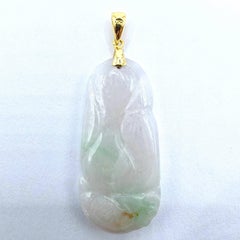 Burmese Jadeite Jade Carved Lucky Talisman Charm Pendant in 18K Yellow Gold