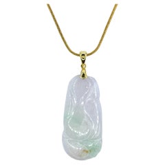 Burmese Jadeite Jade Carved Lucky Talisman Charm Pendant in 18K Yellow Gold