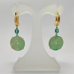 Certified Untreated Genuine Burmese Jadeite Jade & Emerald Earrings 18K Gold
