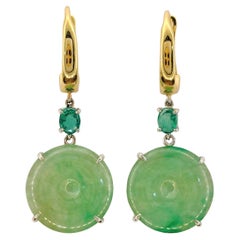 Boucles d'oreilles pendantes en or bicolore 18K Jadeite Jade Donut & Emeraude