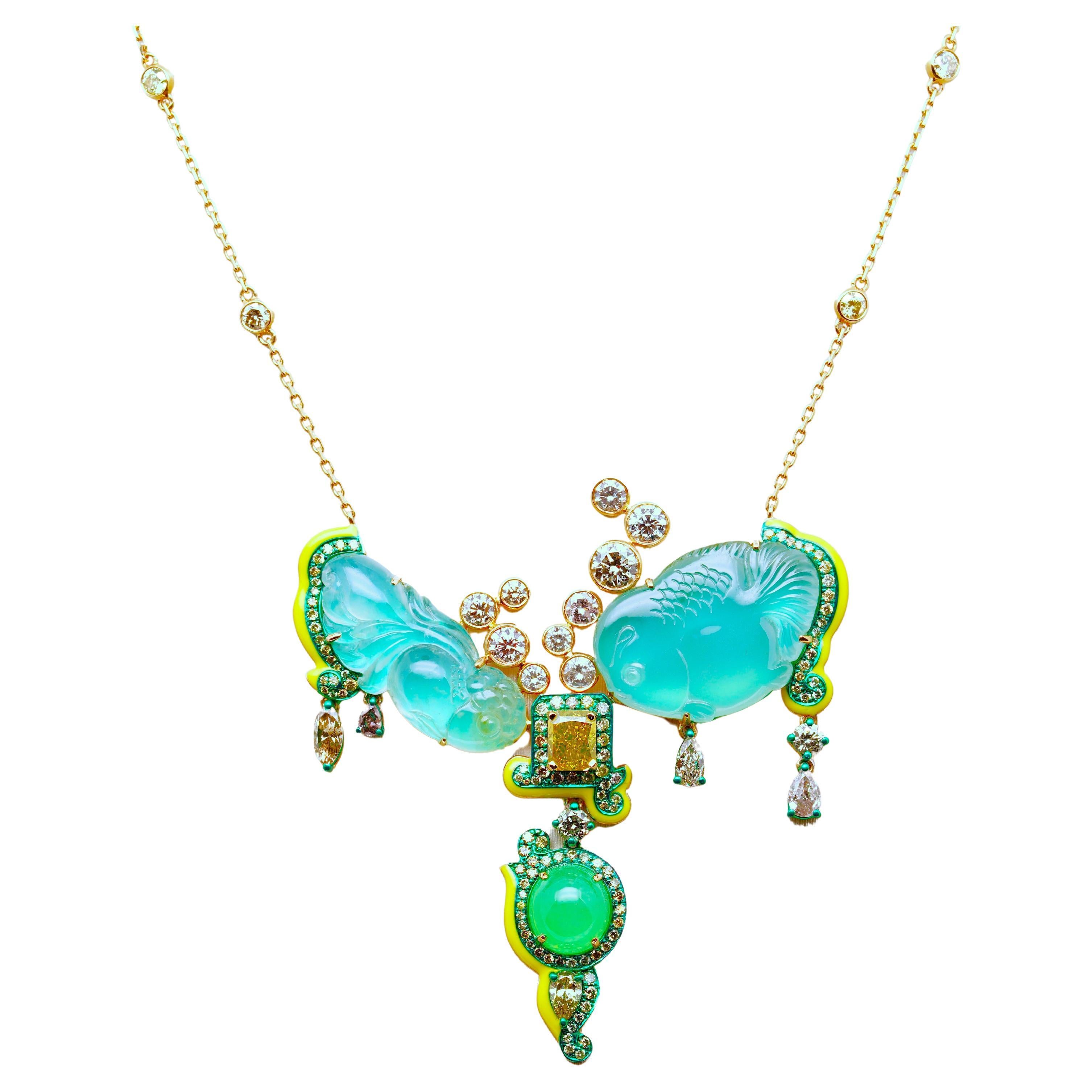 Burmese Jadeite Jade & Fancy Color Diamond Necklace, 18K Gold, Austy Lee