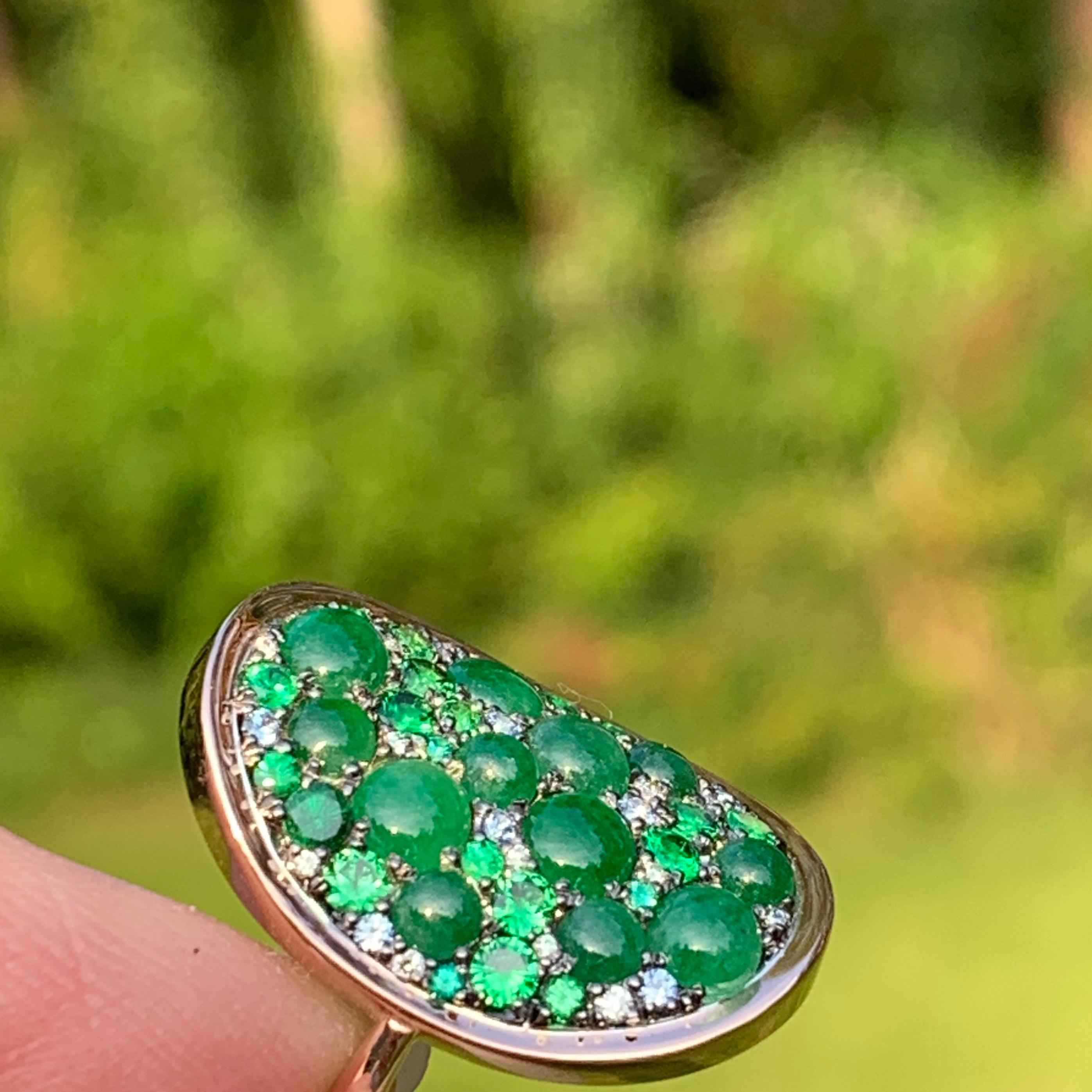Burmese Jadeite, Tsavorite, No Heat Blue Sapphire, Emerald and Diamond Pave Ring 10