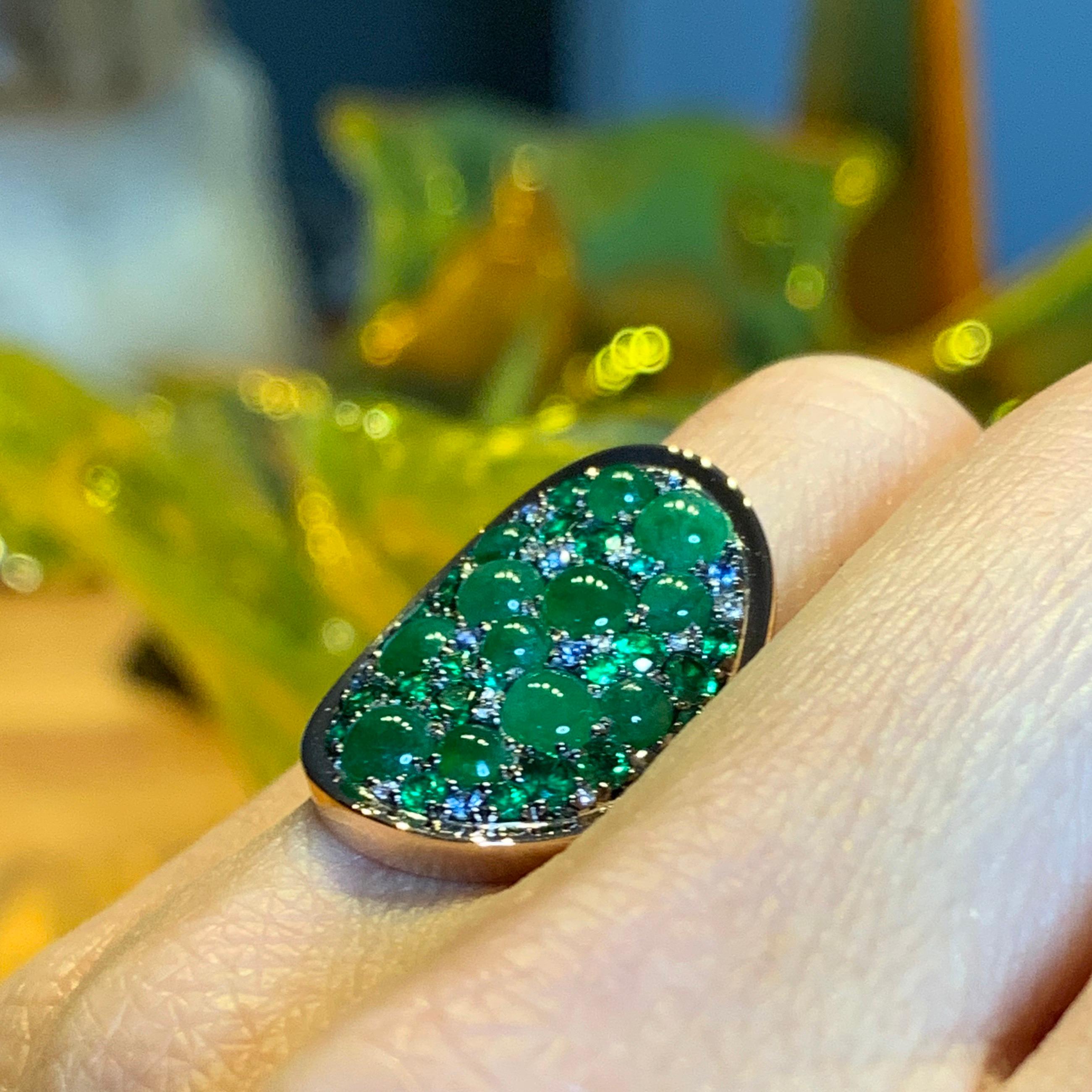 Burmese Jadeite, Tsavorite, No Heat Blue Sapphire, Emerald and Diamond Pave Ring 11