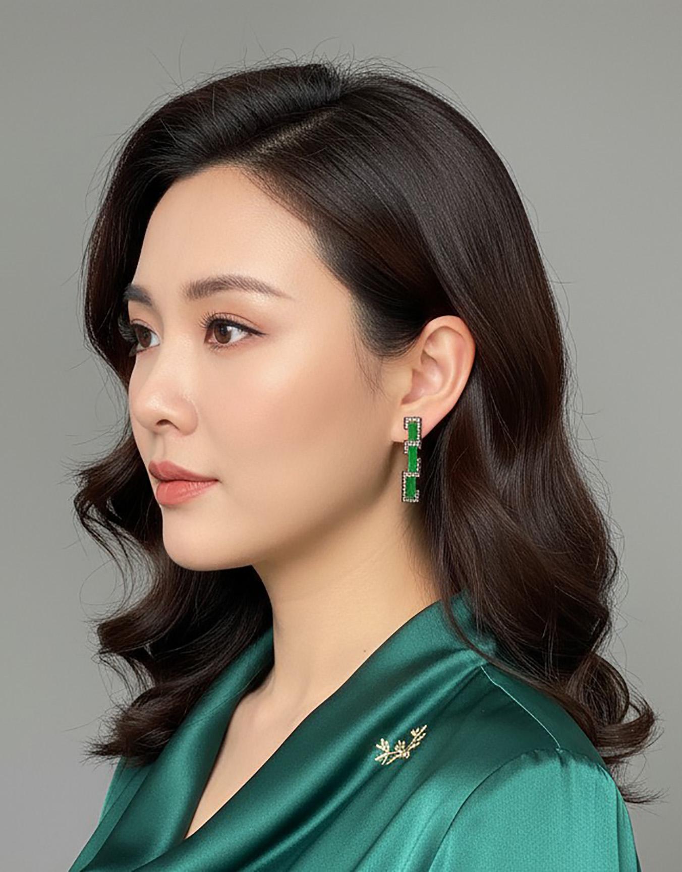 Boucles d'oreilles en jadéite birmane et diamant jaune Neuf - En vente à Hong Kong, HK