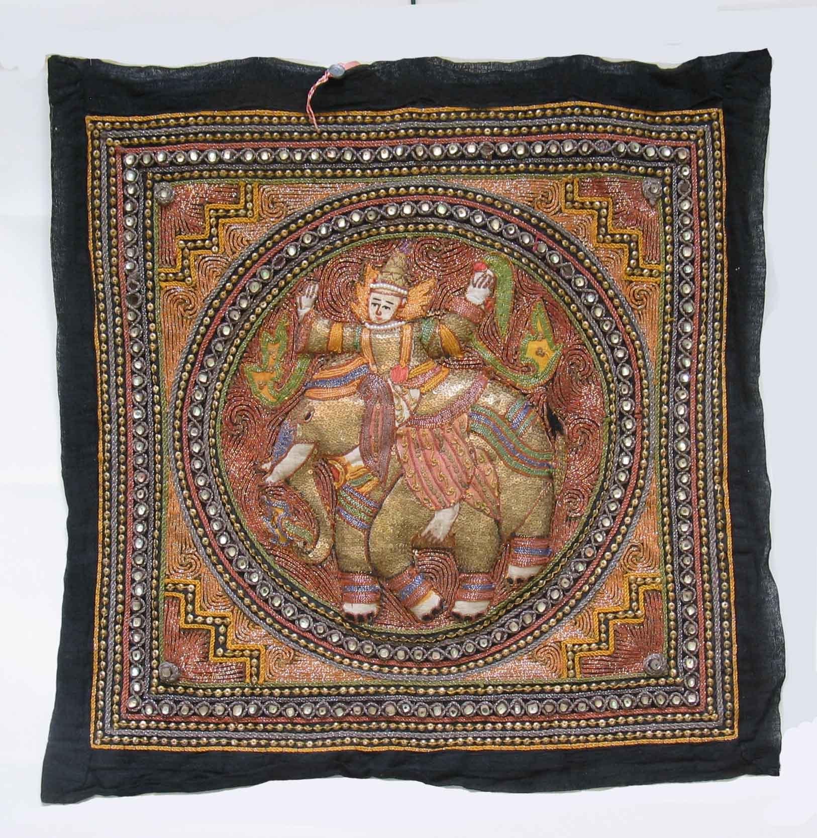 Silk Burmese Kalaga Embroidered Tapestry Circa 1930’s For Sale