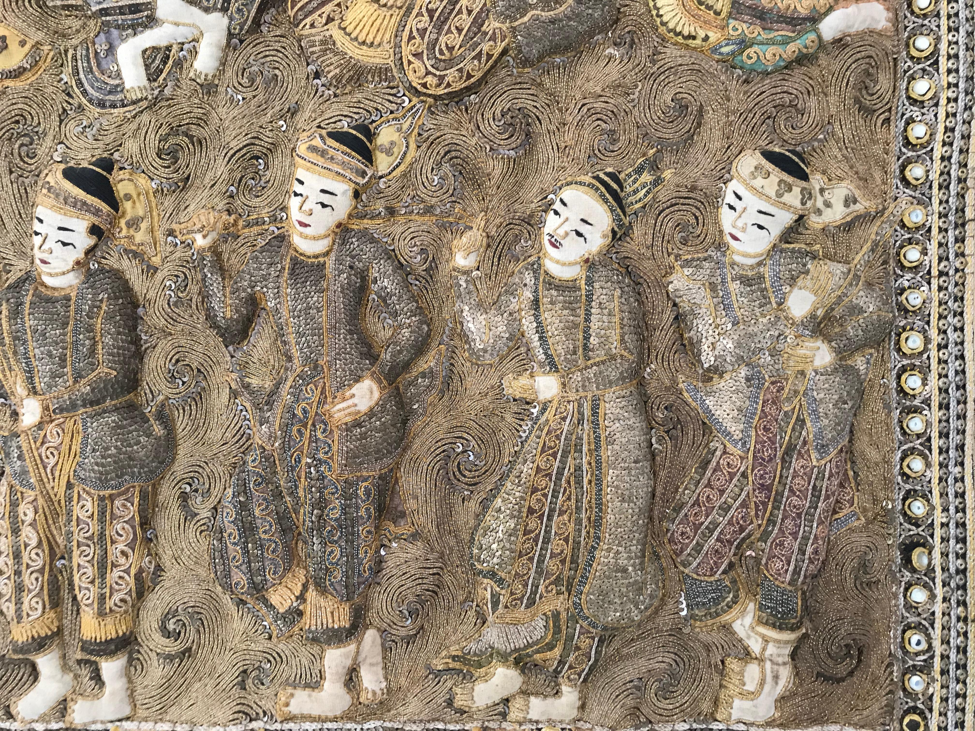 antique burmese kalaga tapestry