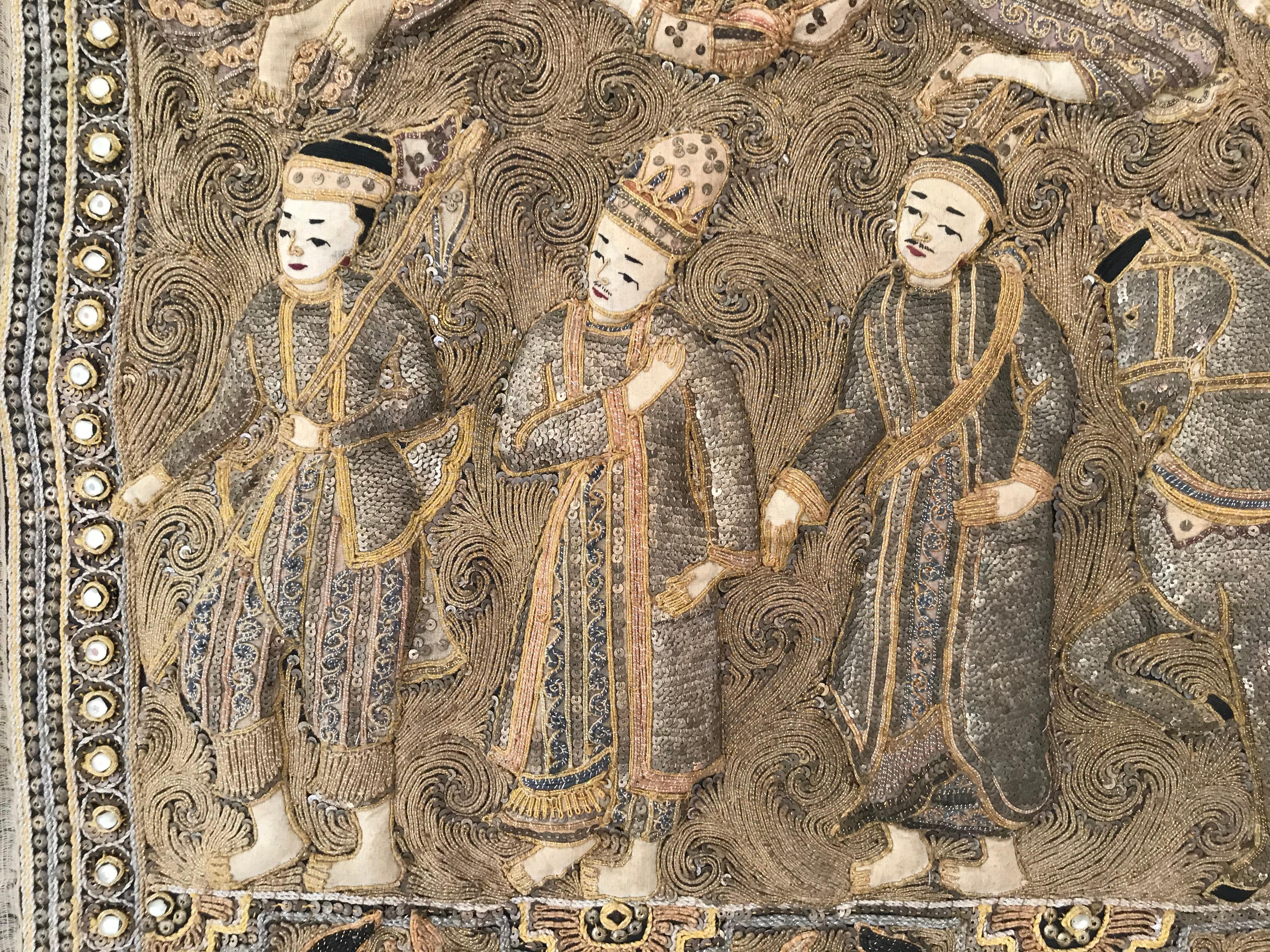 Burmese Kalaga Tapestry Representing a Royal Procession, circa 1900 In Good Condition In Beuzevillette, FR