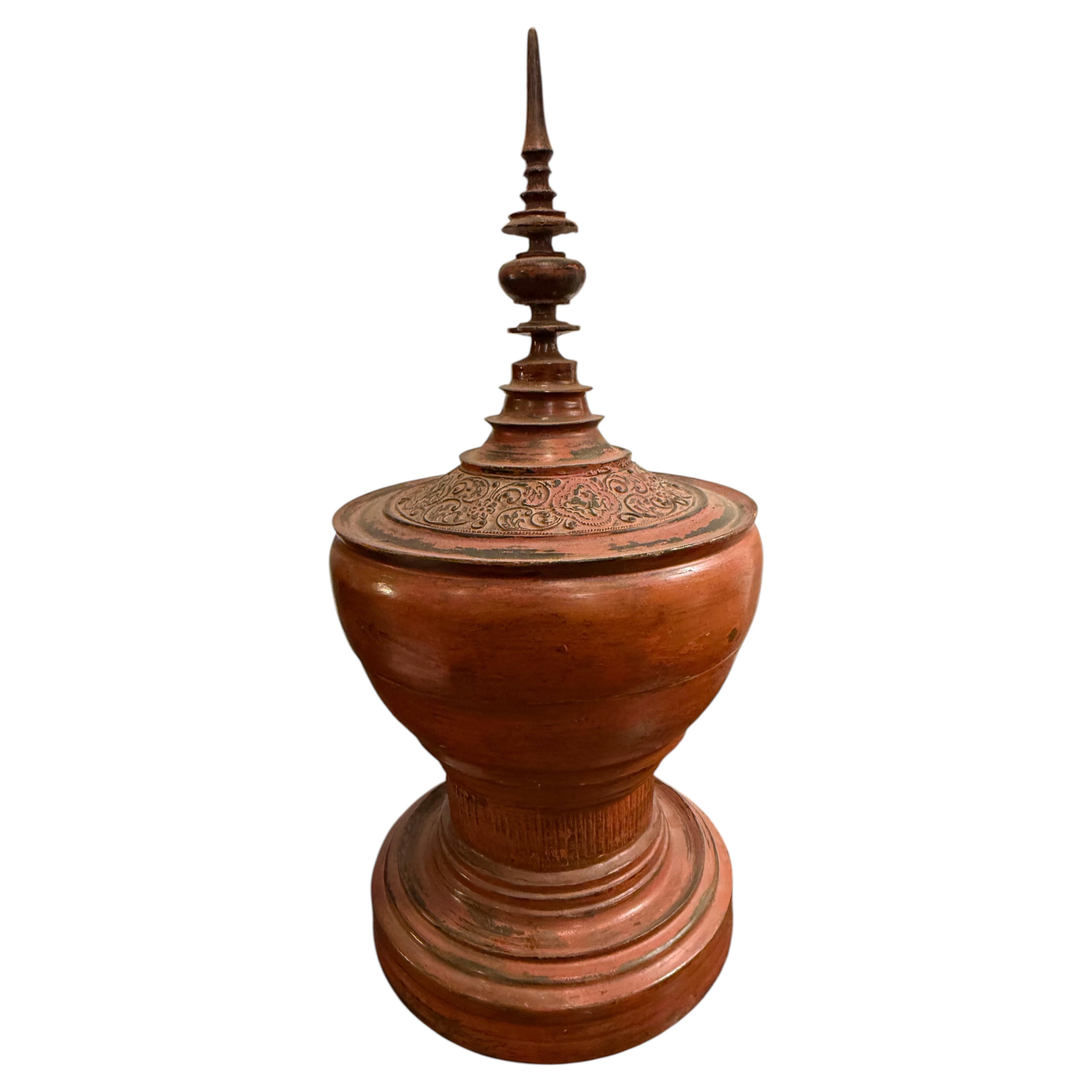 Burmese Lacquer Pagoda Vessel, 19th Century, Good Condition