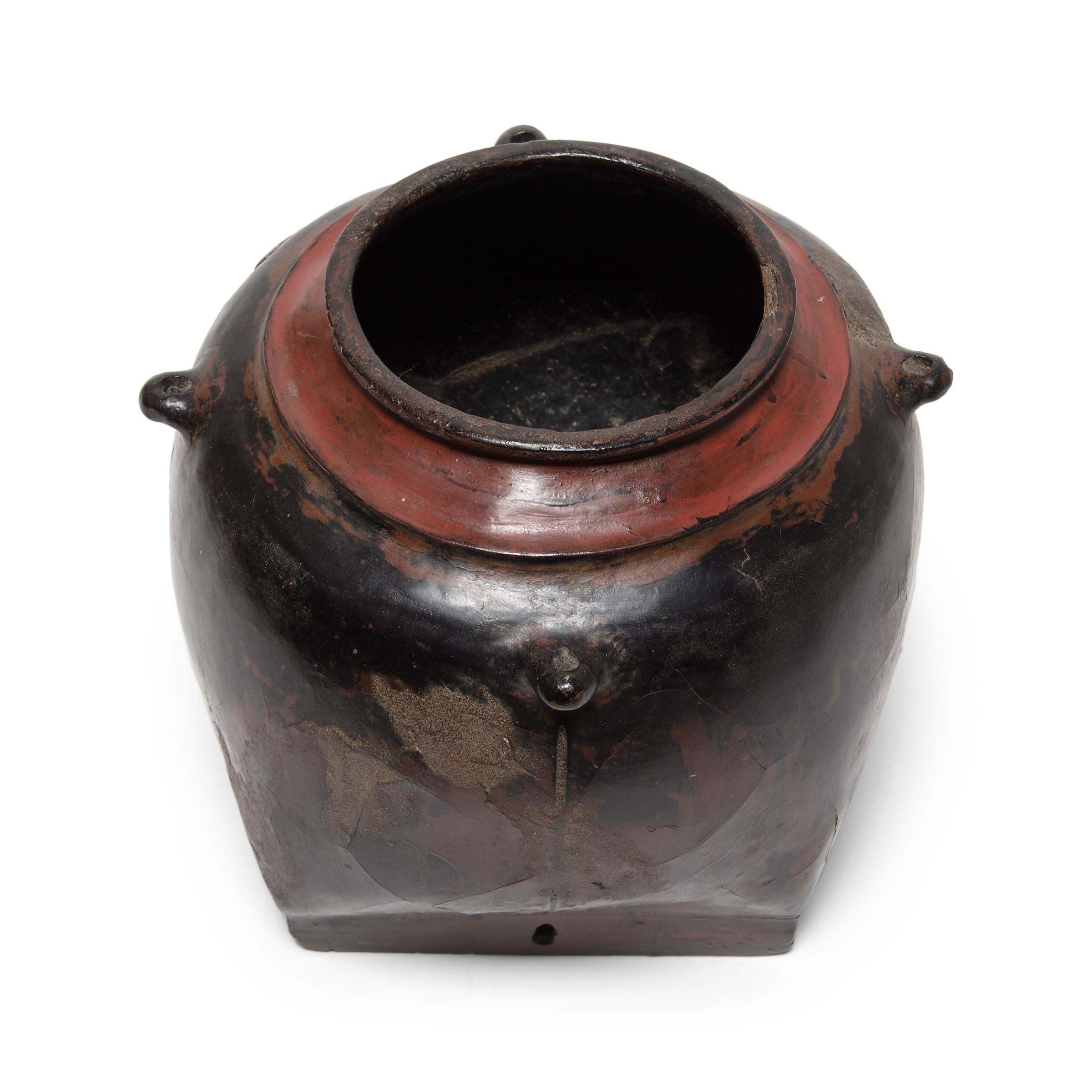 Wood Burmese Lacquered Storage Vessel