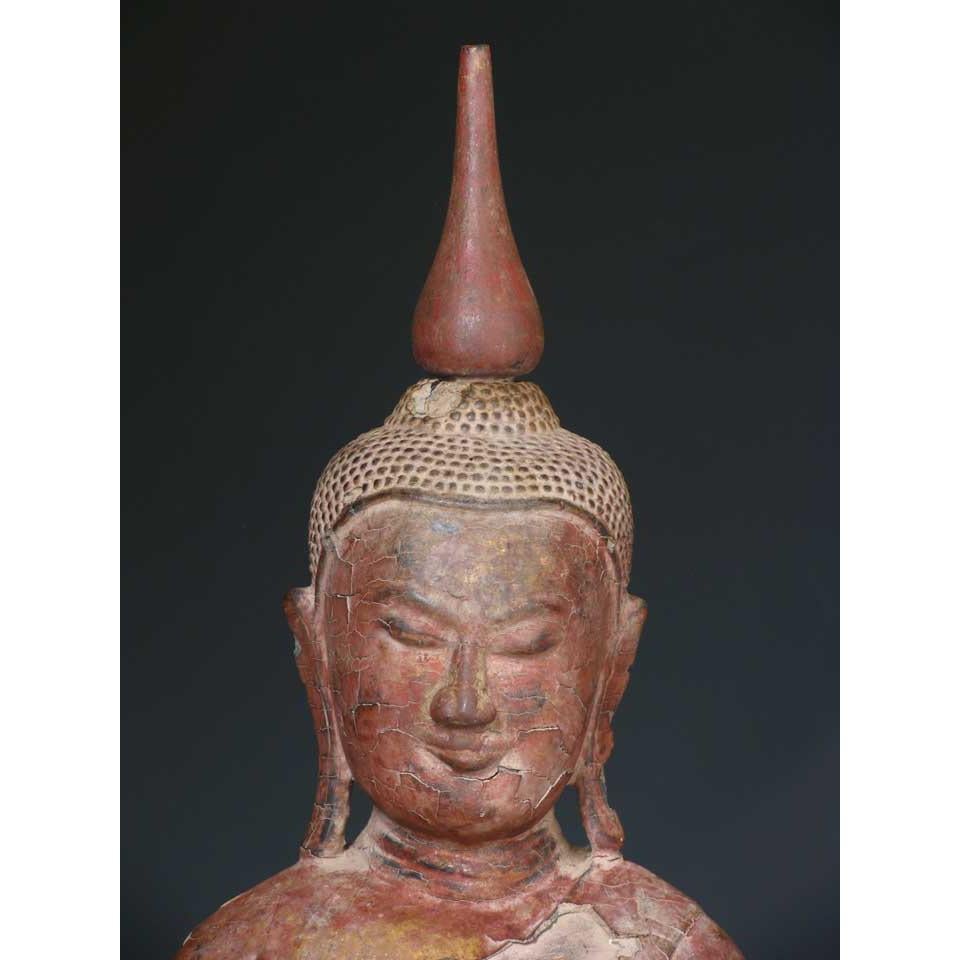 19th Century Burmese Lacquered Wood Seated Buddha Figure, 18th Century For Sale