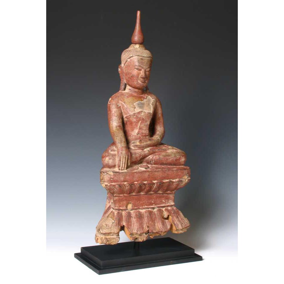 Burmese Lacquered Wood Seated Buddha Figure, 18th Century For Sale 1