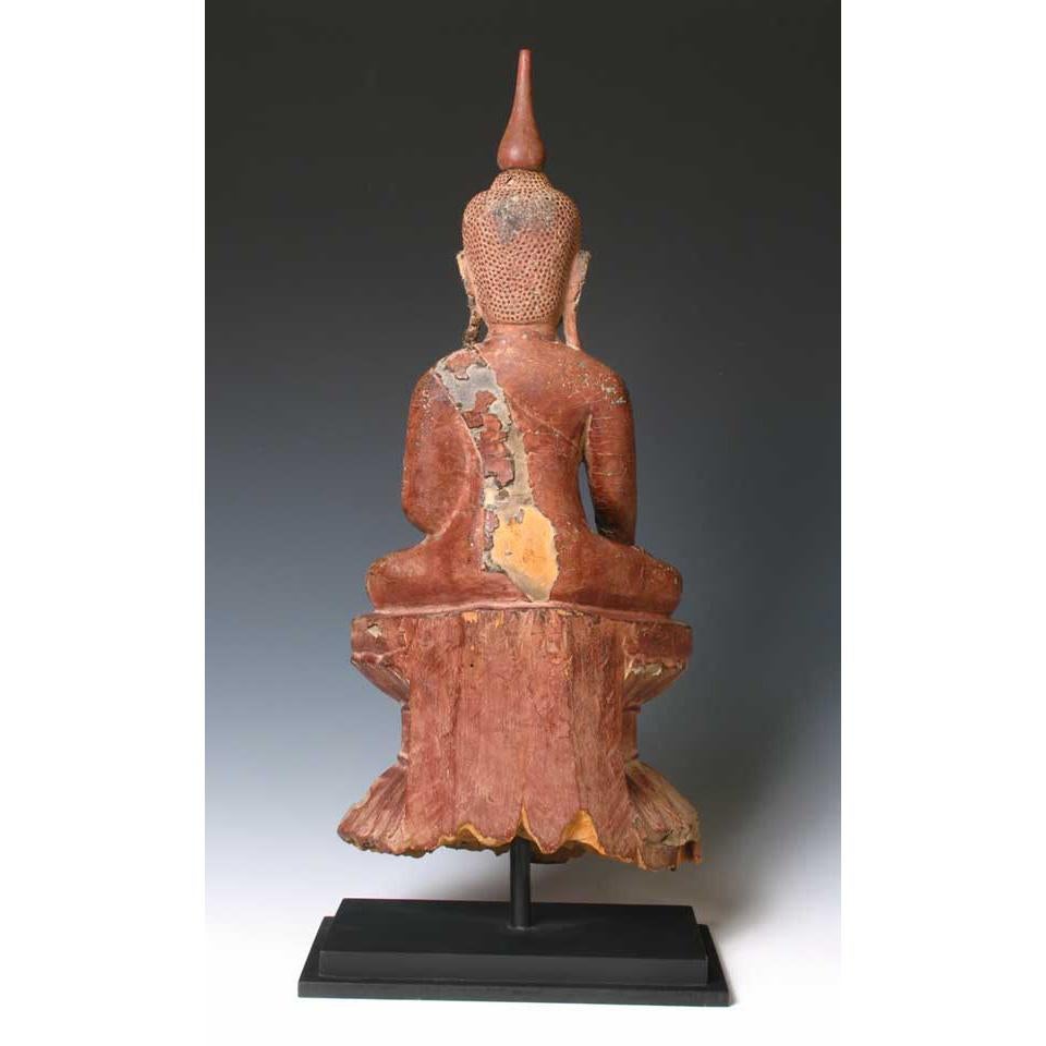Burmese Lacquered Wood Seated Buddha Figure, 18th Century For Sale 3