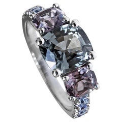 Burmese Light Grey Purple Spinel No Heat Blue Sapphire Trilogy Ring