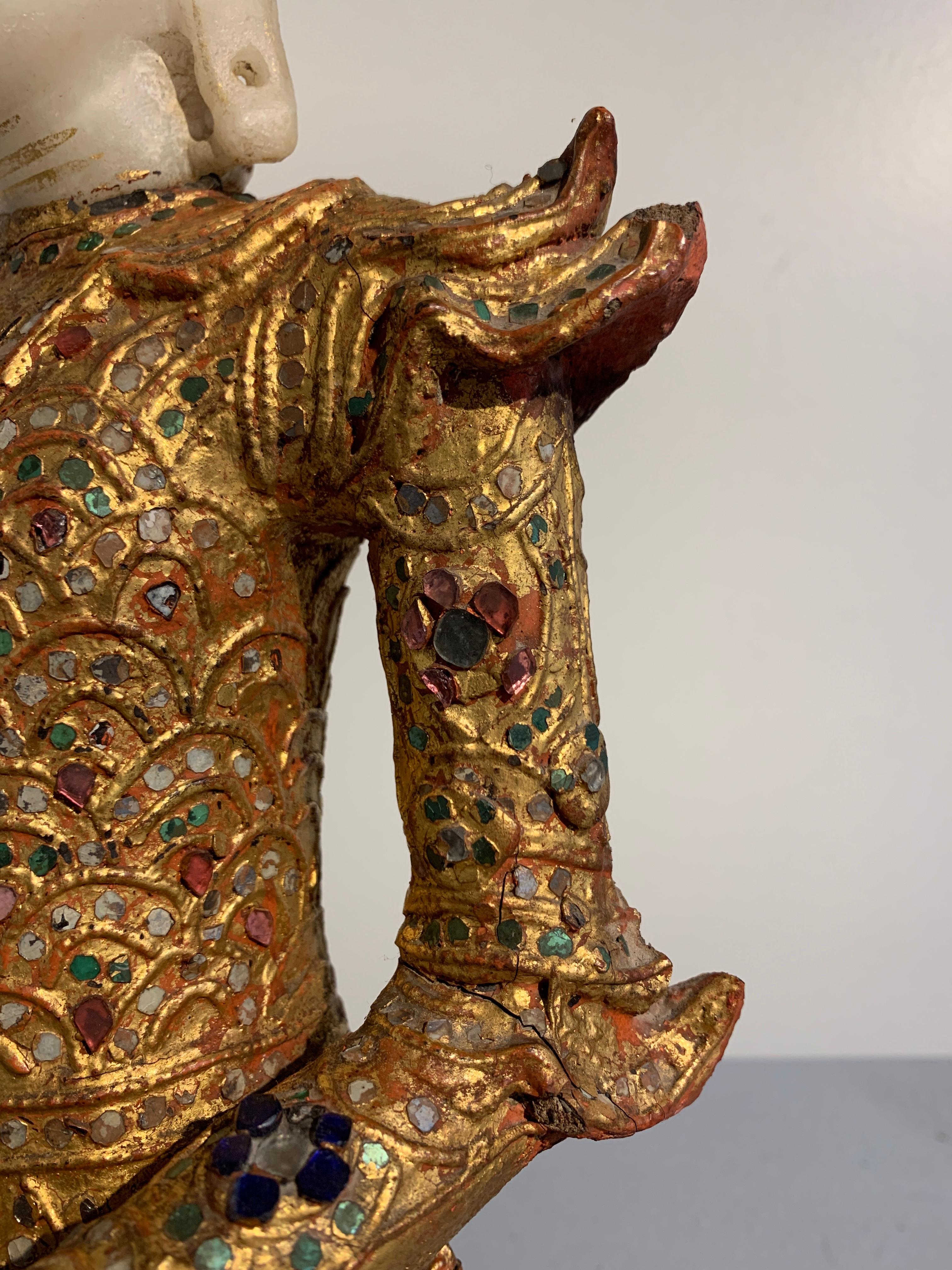 Burmese Mandalay Buddha in Royal Attire, Alabaster, Gilt Lacquer and Teak 6