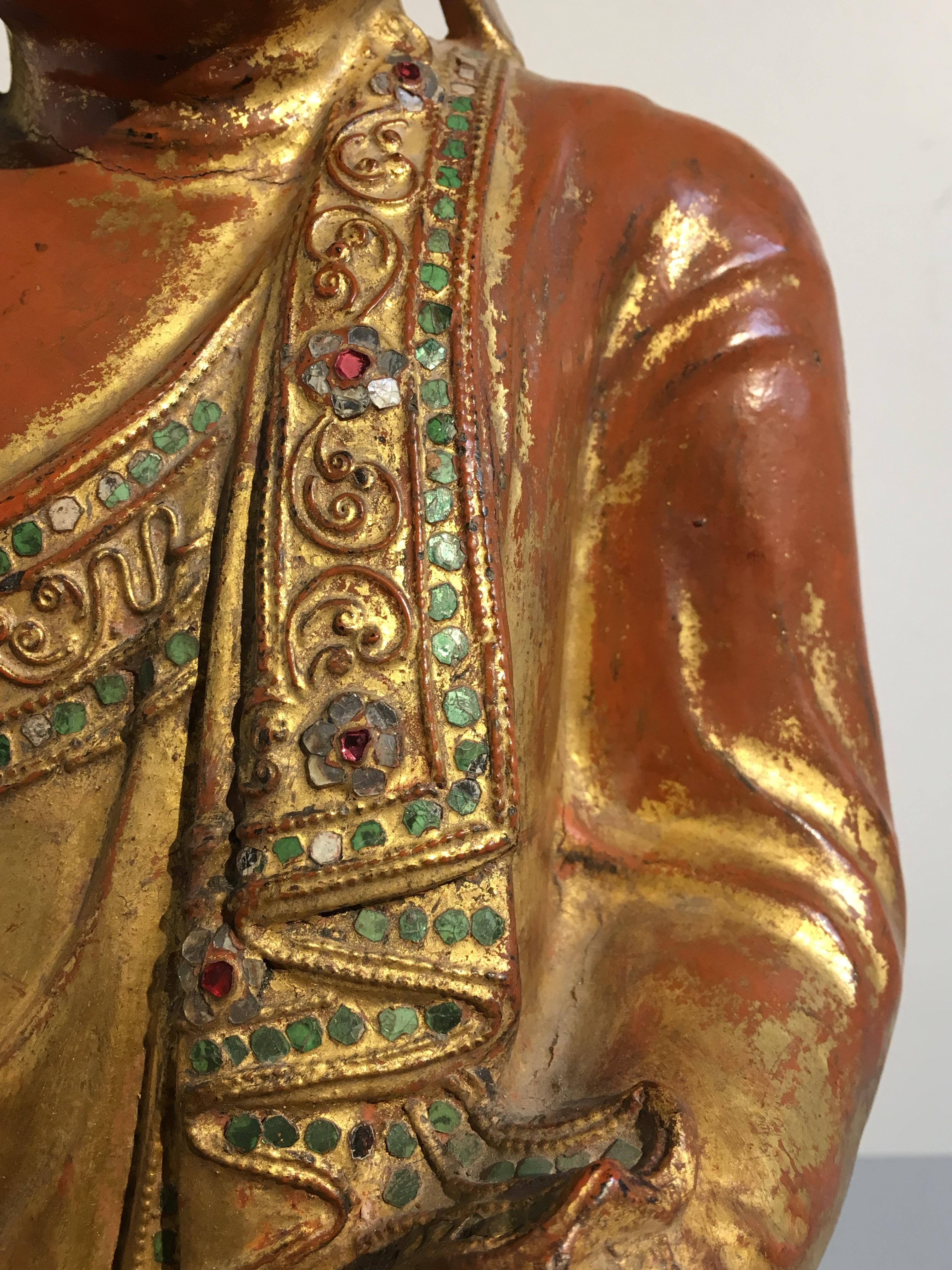 Burmese Mandalay Period Red Lacquered, Gilt and Embellished Buddha, 19th Century 6