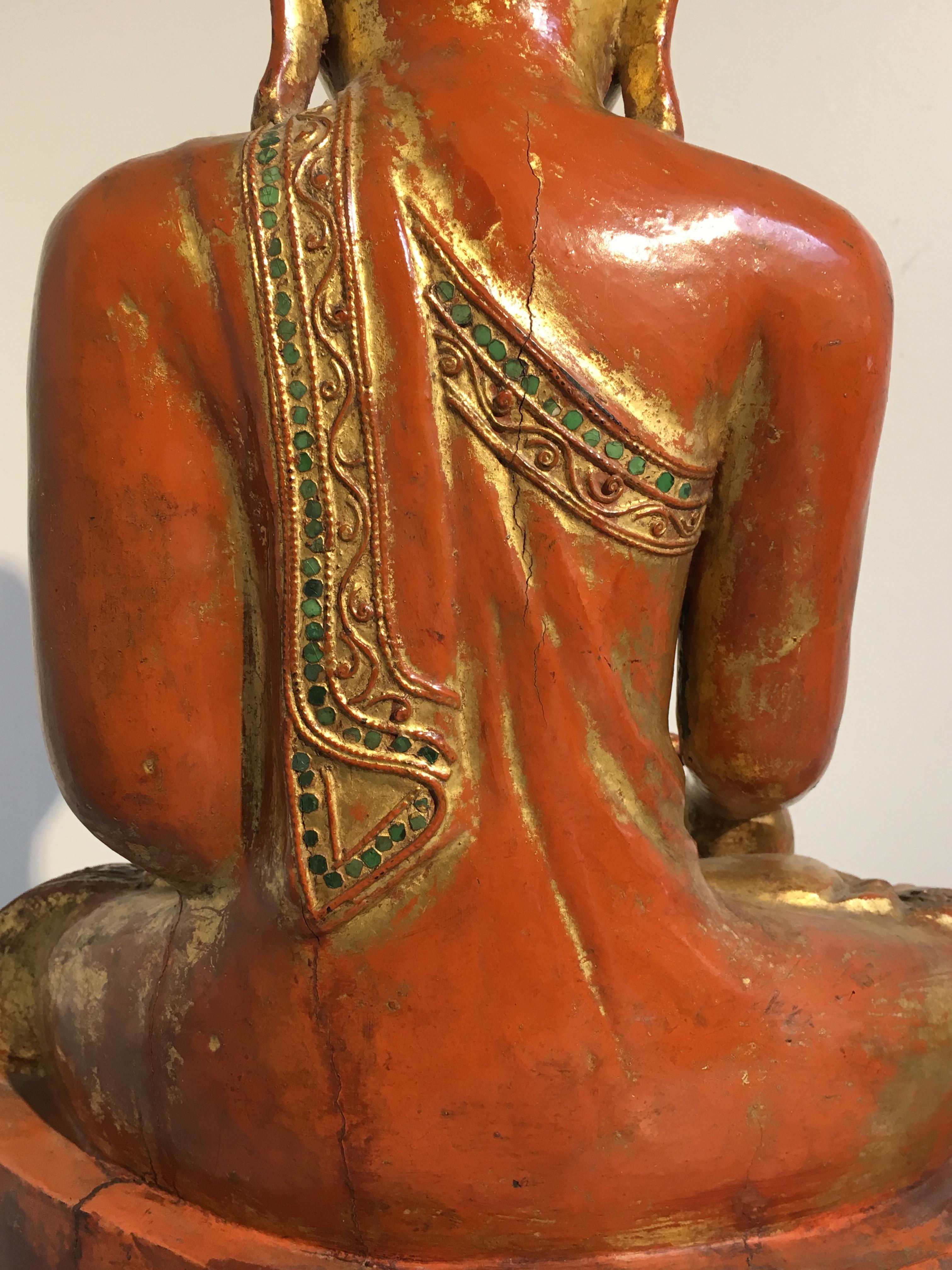Burmese Mandalay Period Red Lacquered, Gilt and Embellished Buddha, 19th Century 8