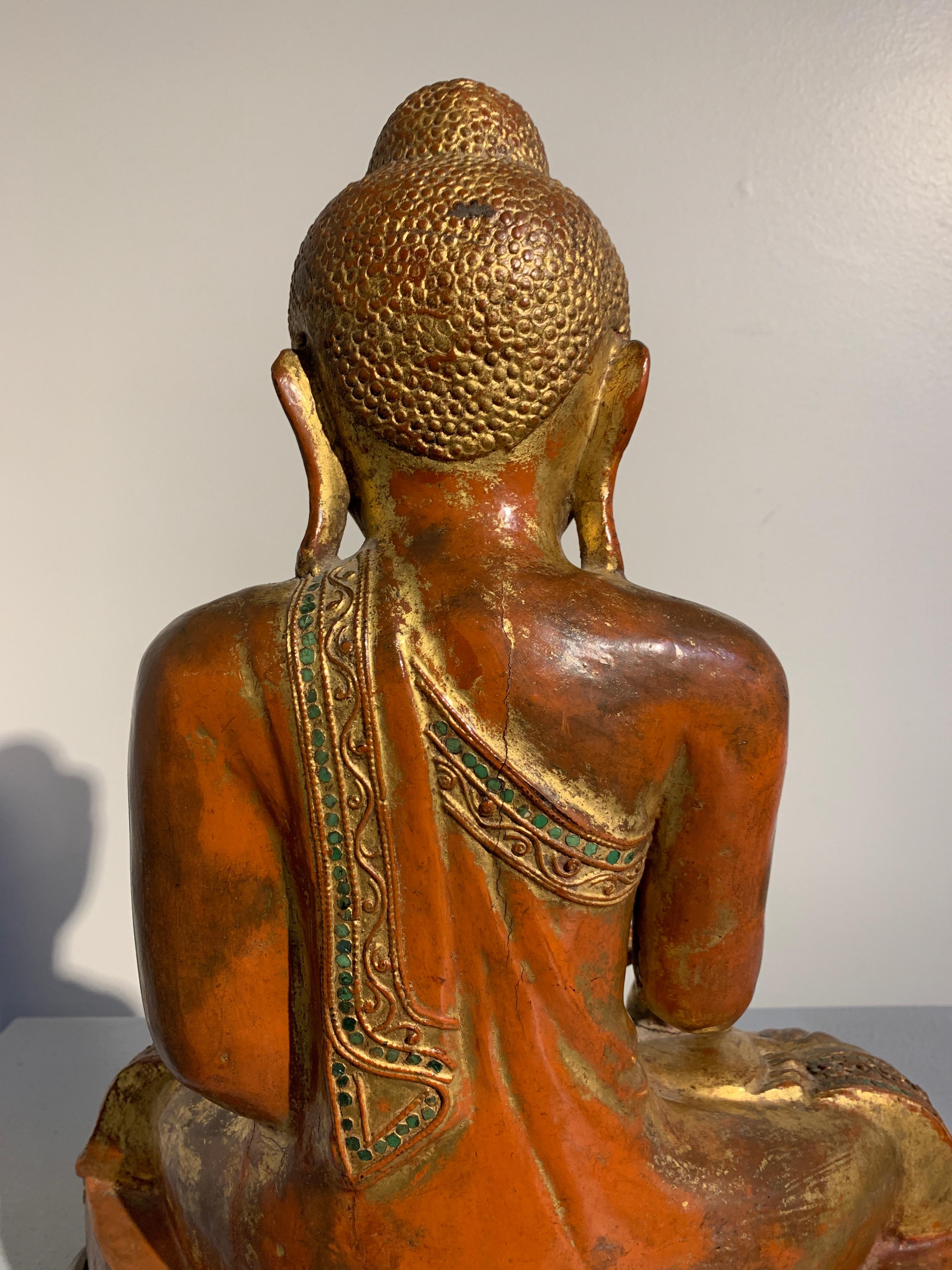 Burmese Mandalay Period Red Lacquered, Gilt and Embellished Buddha, 19th Century 9