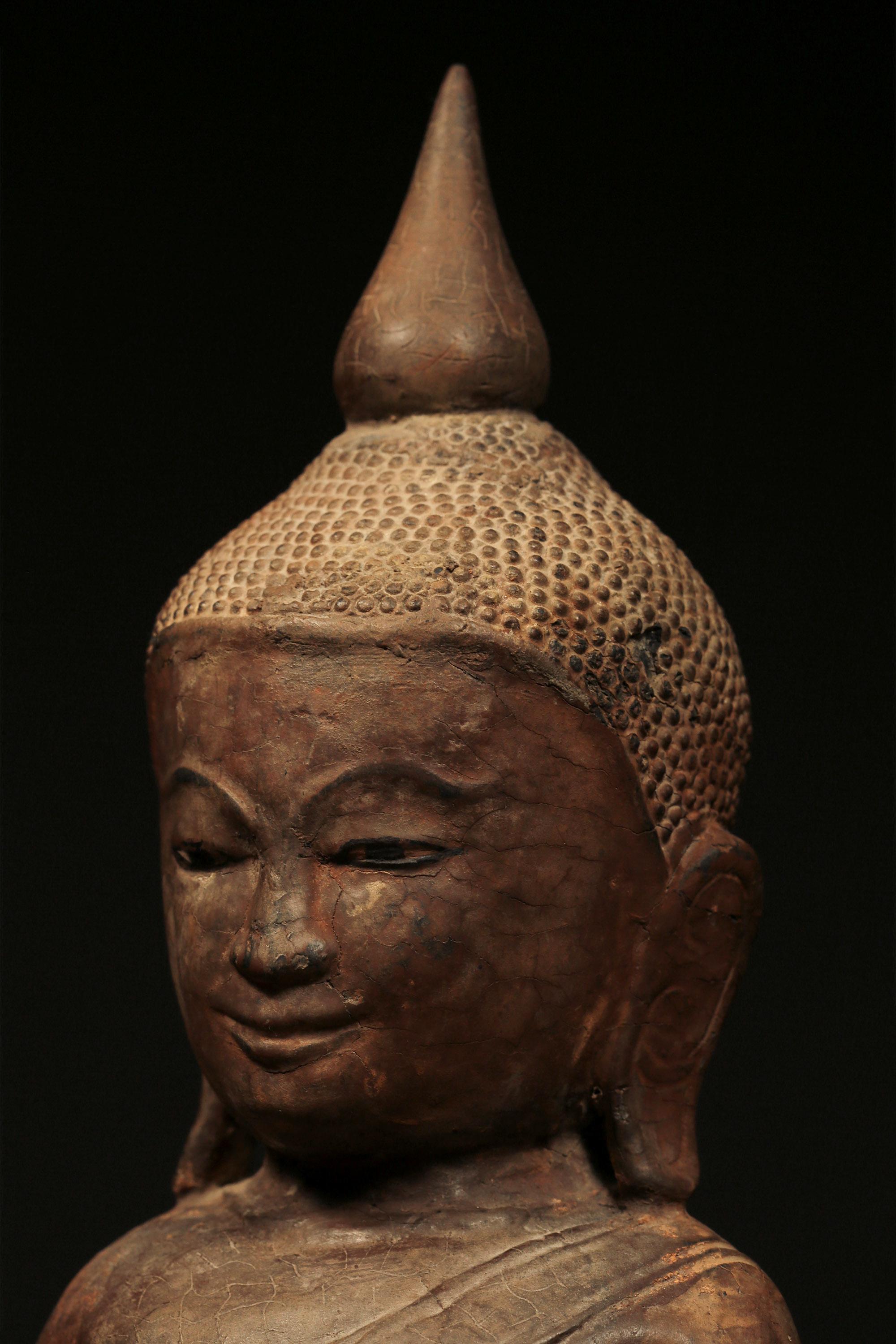 19th Century Burmese Mandalay Period Seated Wooden Buddha