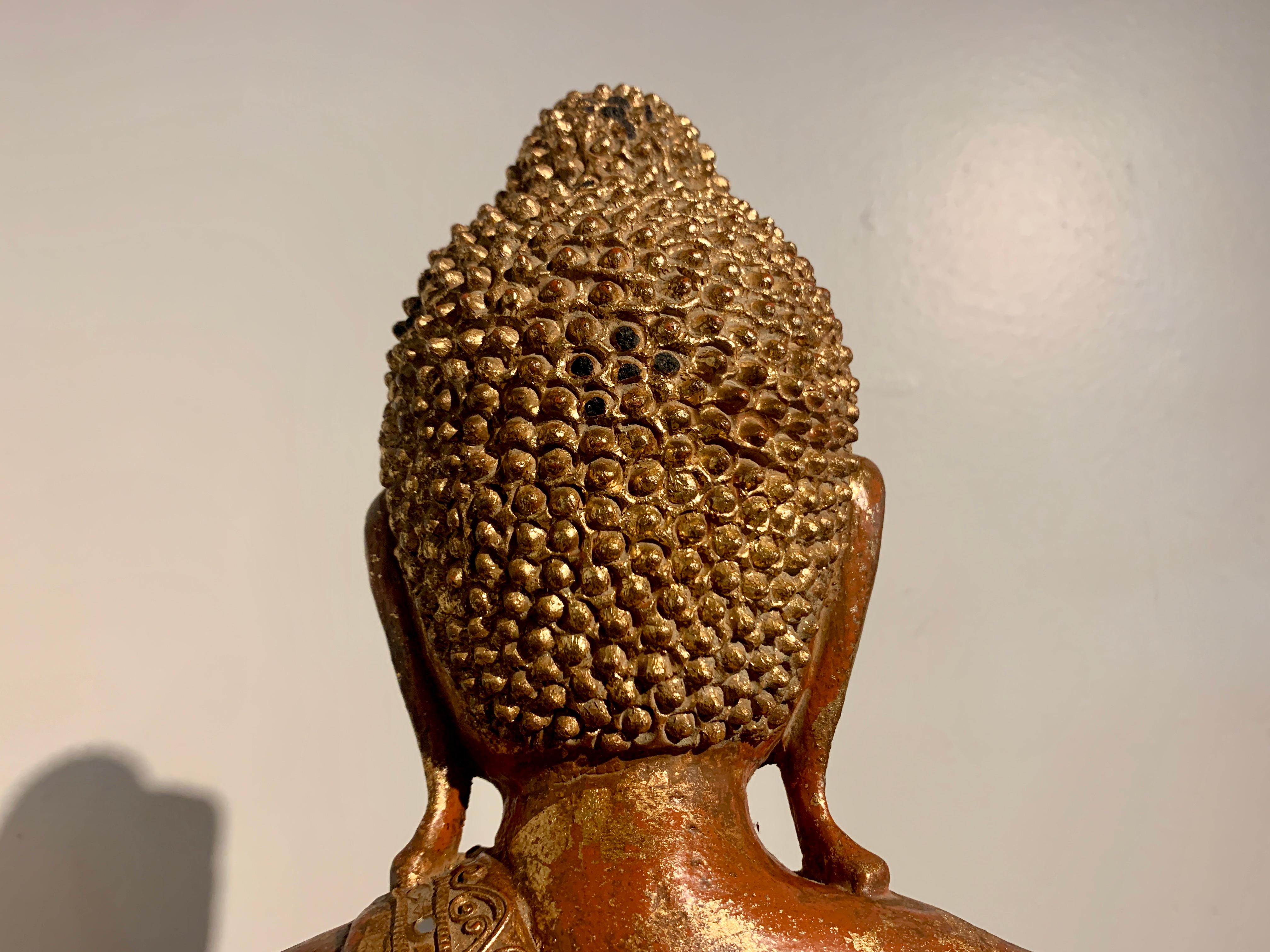 Burmese Mandalay Seated Buddha, Red Lacquered, Gilt and Embellished, 19th c For Sale 10