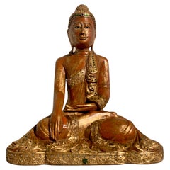Antique Burmese Mandalay Seated Buddha, Red Lacquered, Gilt and Embellished, 19th c 