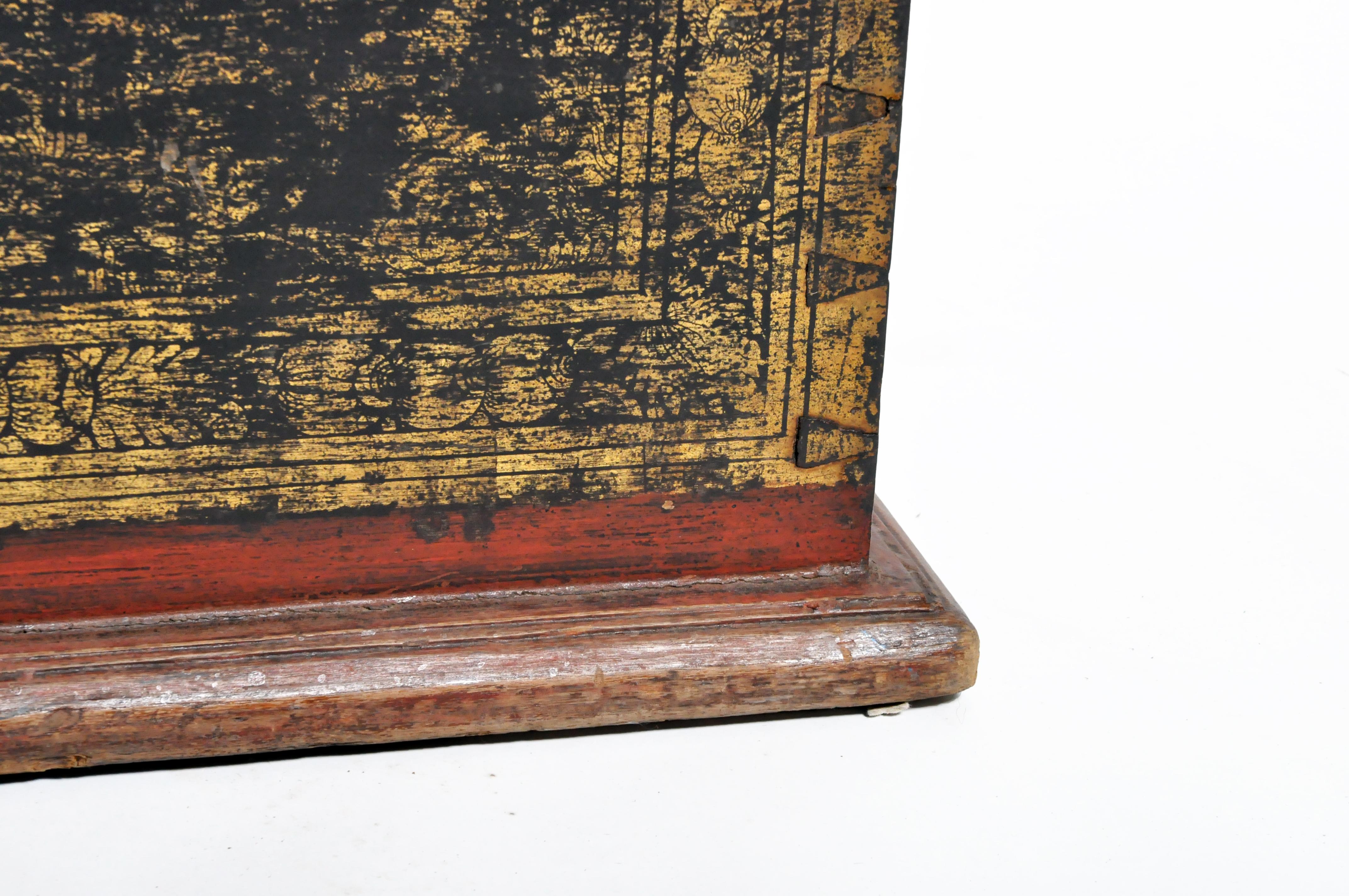 Burmese Manuscript Chest with Red Cinnabar Lacquer and Gold Leaf 9