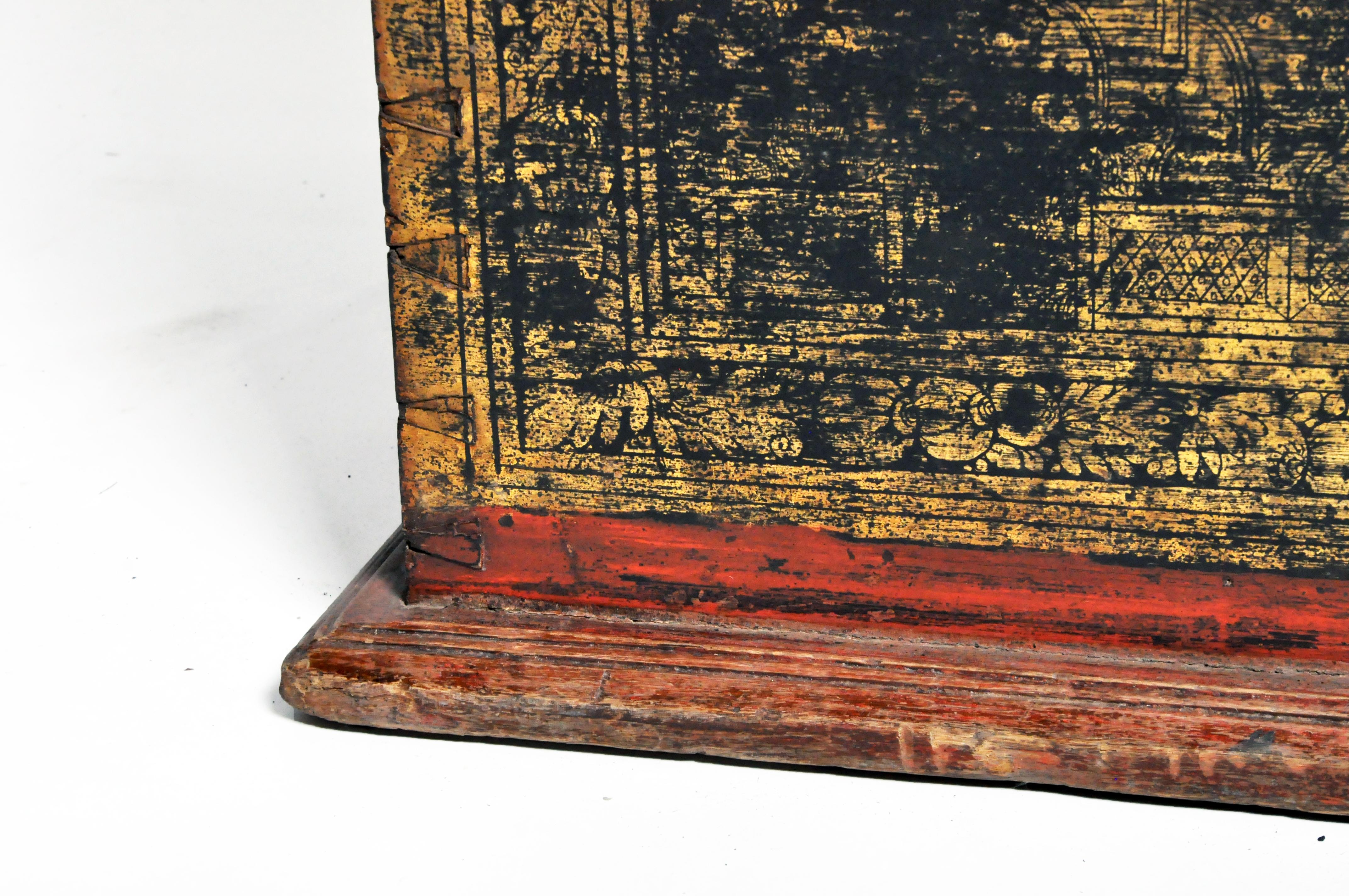 Burmese Manuscript Chest with Red Cinnabar Lacquer and Gold Leaf 11