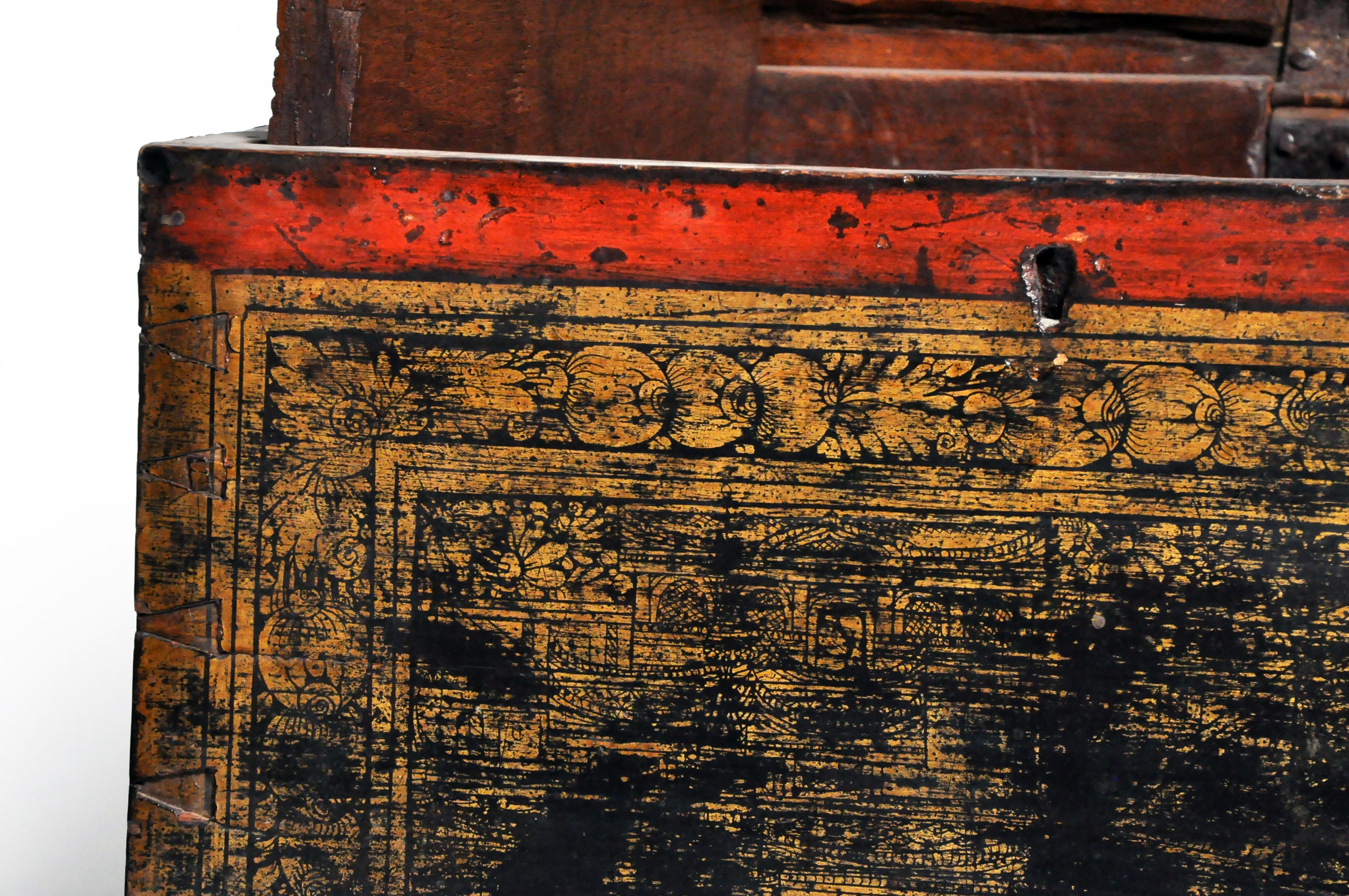 Burmese Manuscript Chest with Red Cinnabar Lacquer and Gold Leaf 12