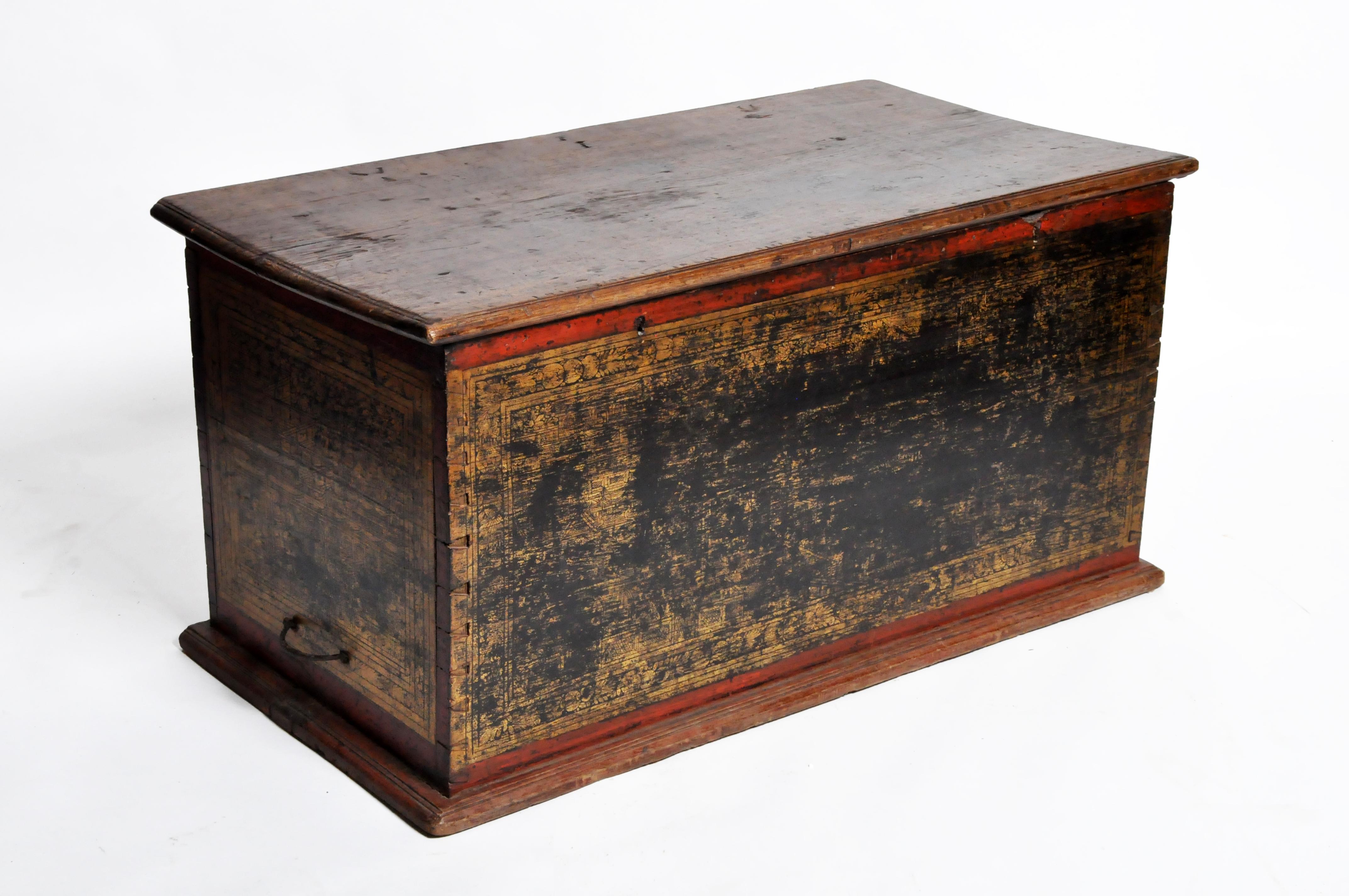 Burmese Manuscript Chest with Red Cinnabar Lacquer and Gold Leaf 14